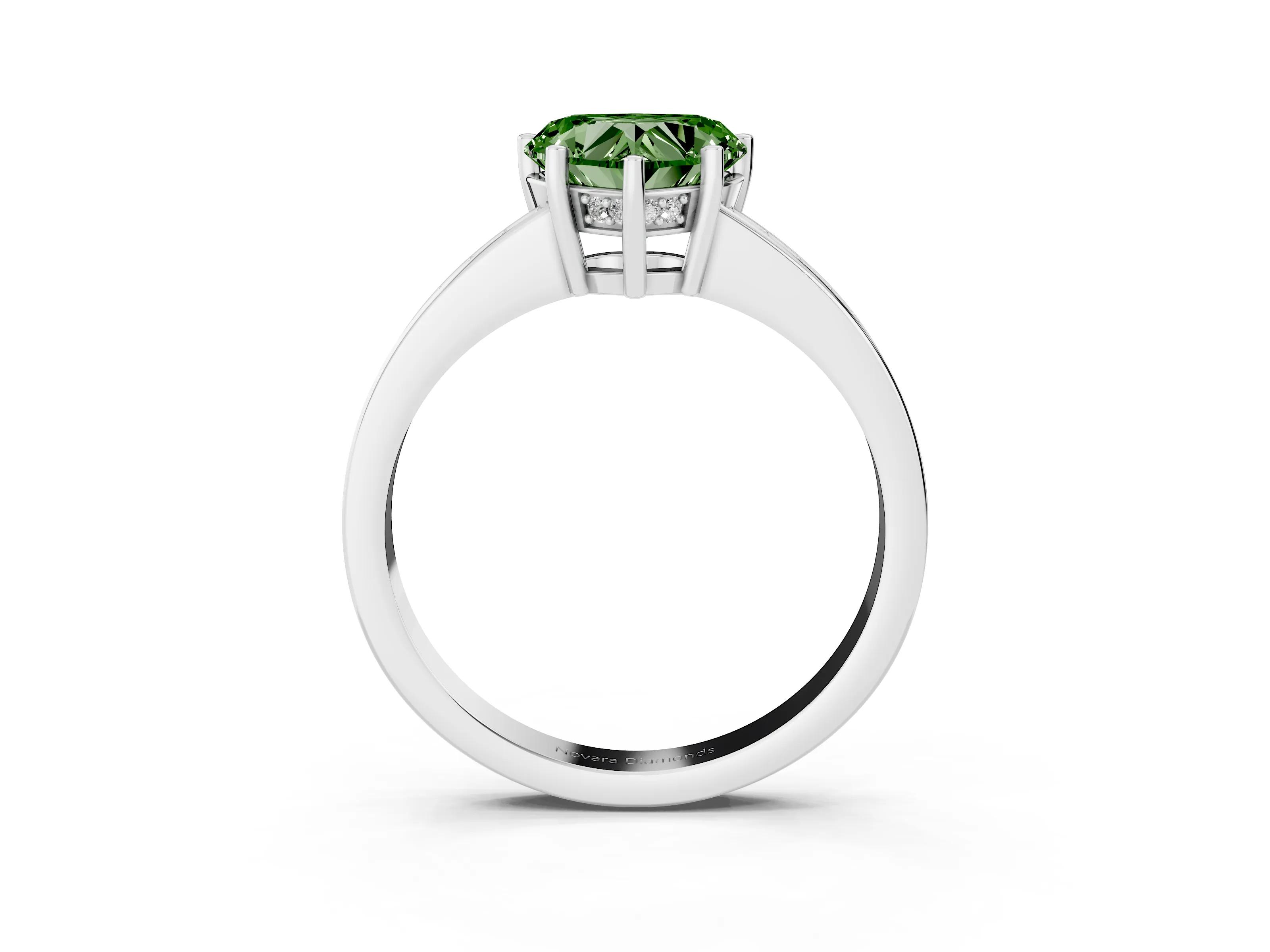 Fancy Green Heart Cut Diamond Pavé Band Prong Set Solitaire Ring Set in White gold