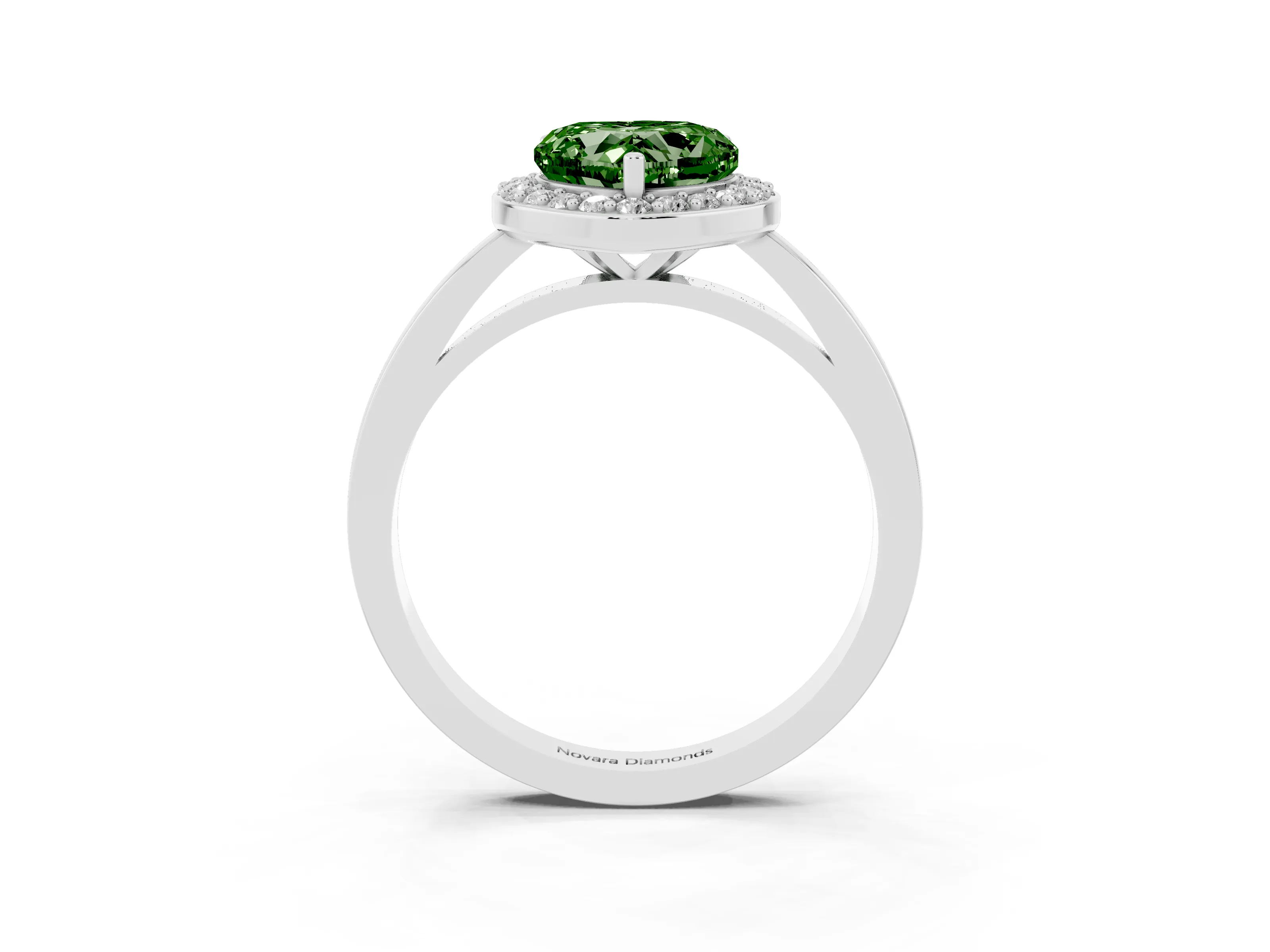 Fancy Green Heart Cut Diamond Halo Ring Set in Silver with Solitaire Band and Prong Setting