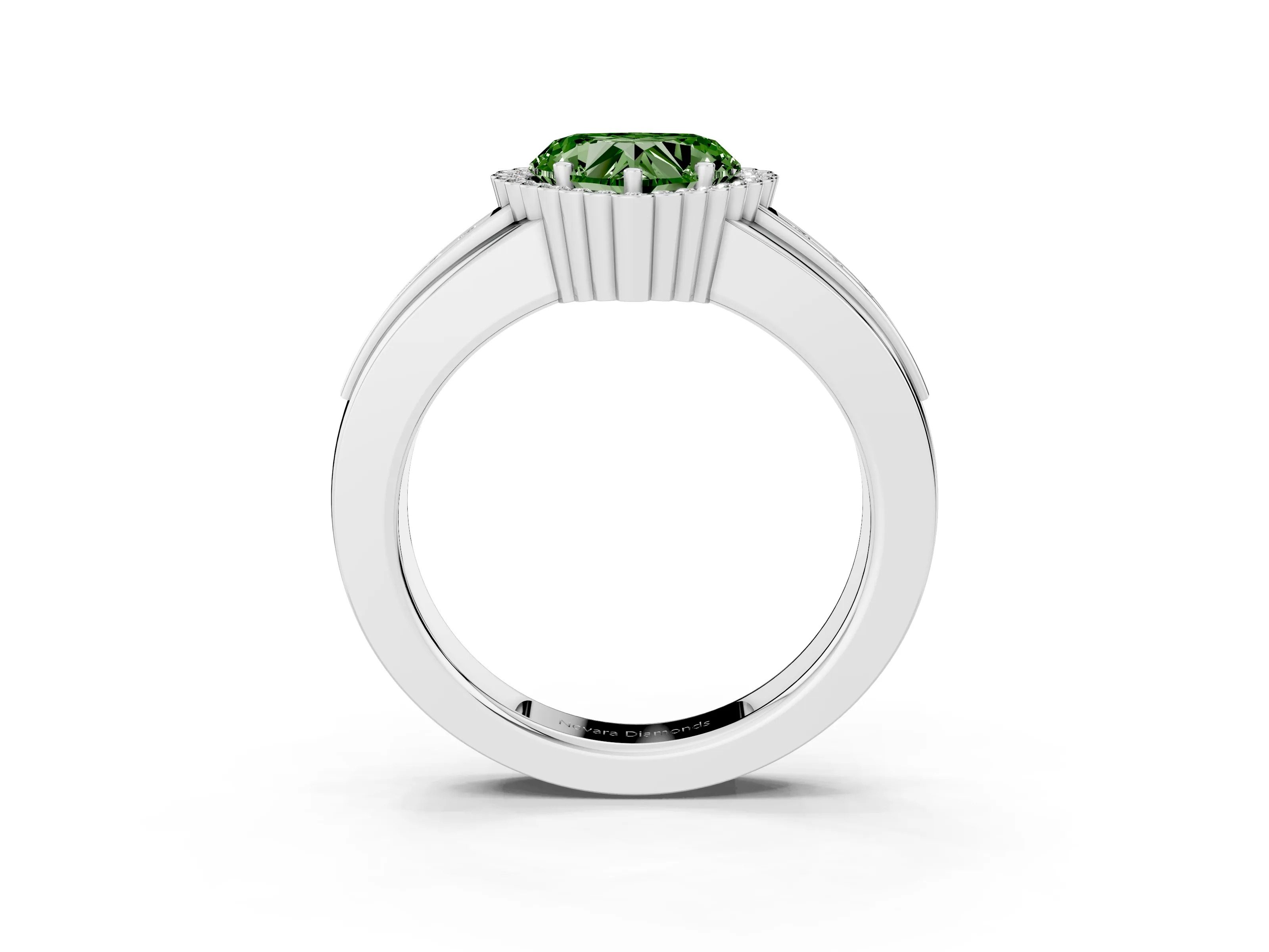 Fancy Green Heart Cut Diamond Halo Prong Ring Set in Platinum with Pavé Band