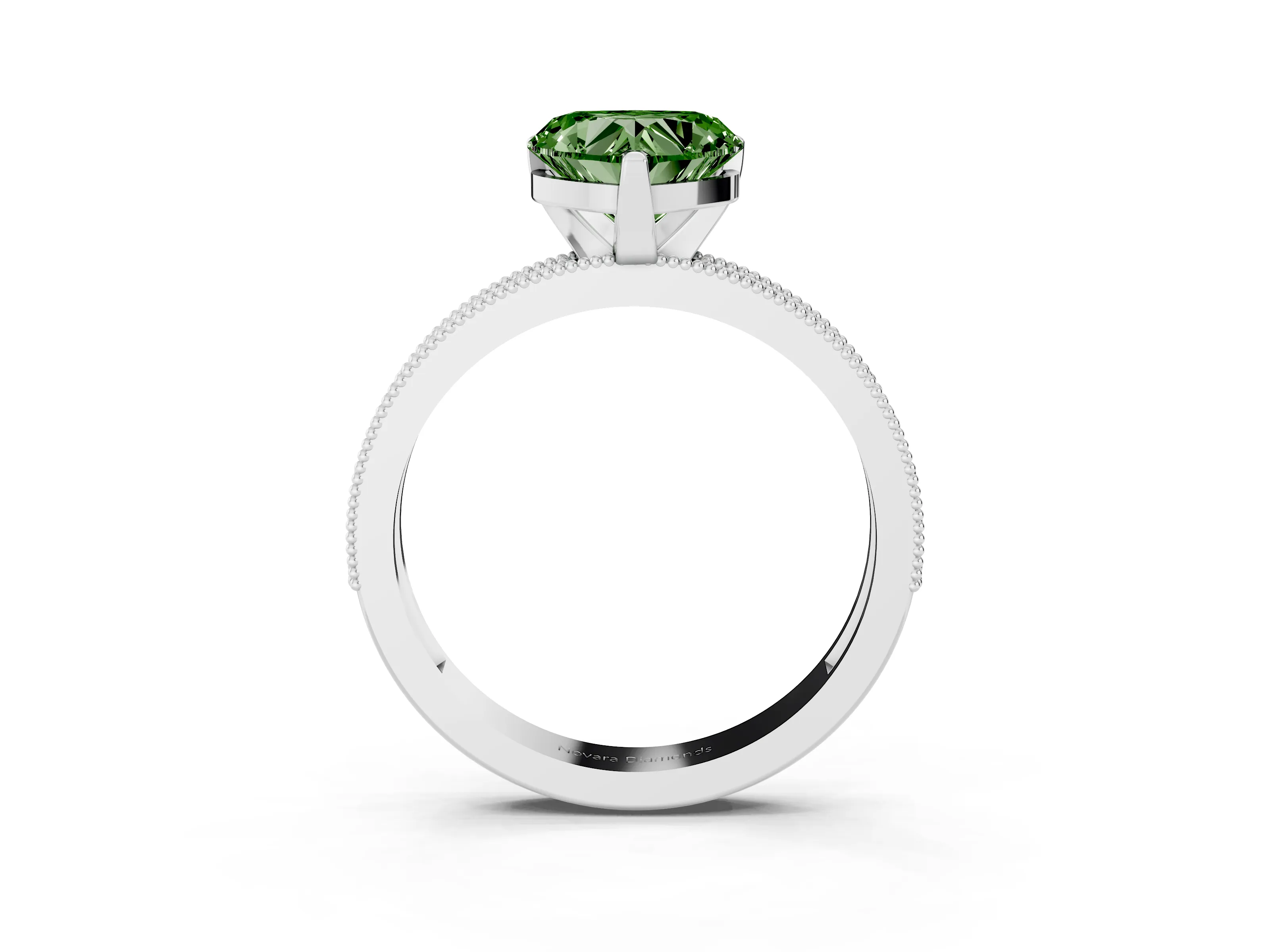 Fancy Green Heart Cut Diamond Milgrain Pavé Engagement Ring Set in Silver with Prong Setting