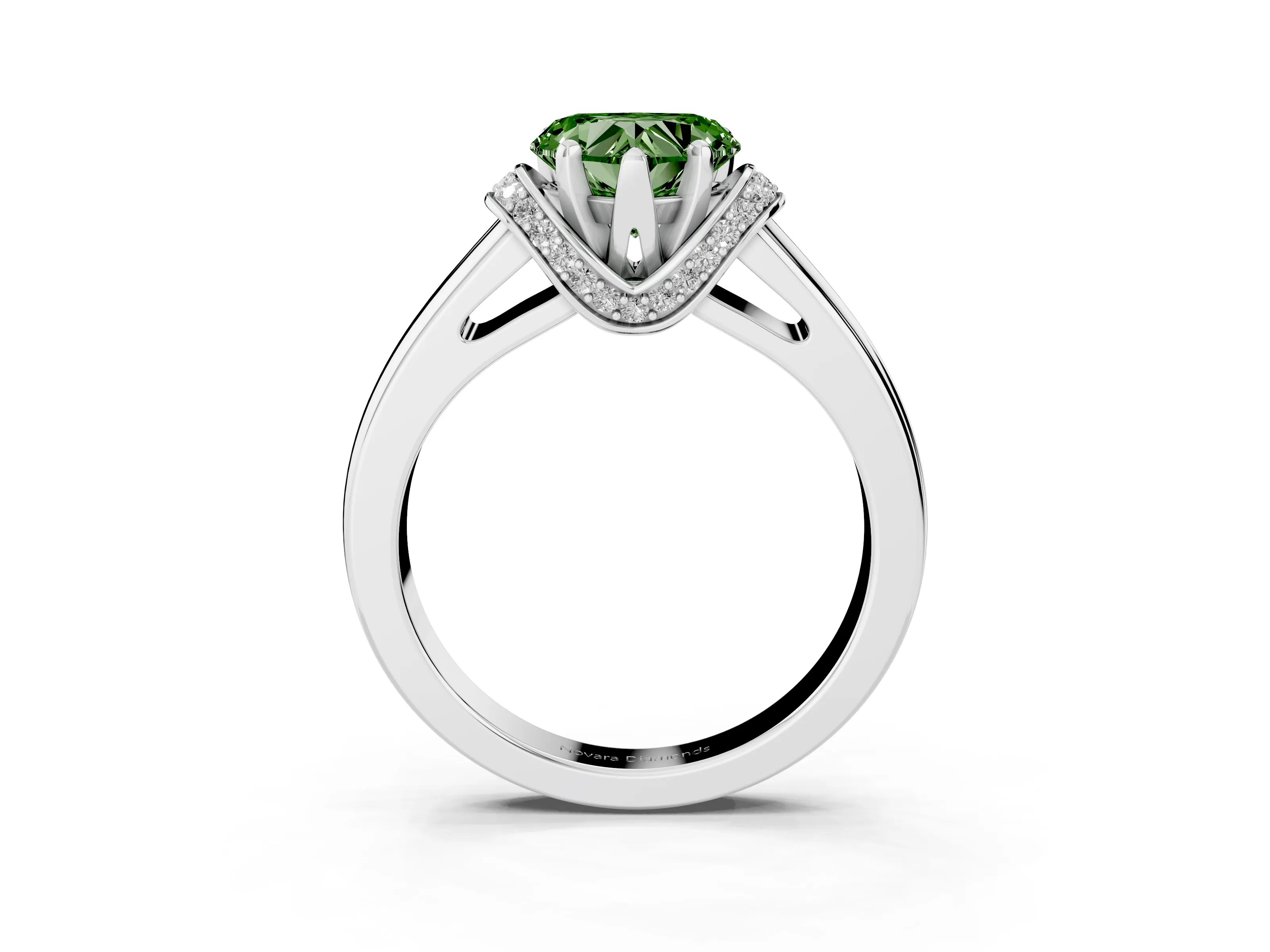 Fancy Green Heart Cut Diamond Pavé Band Solitaire Ring Set in Platinum with Prong Setting