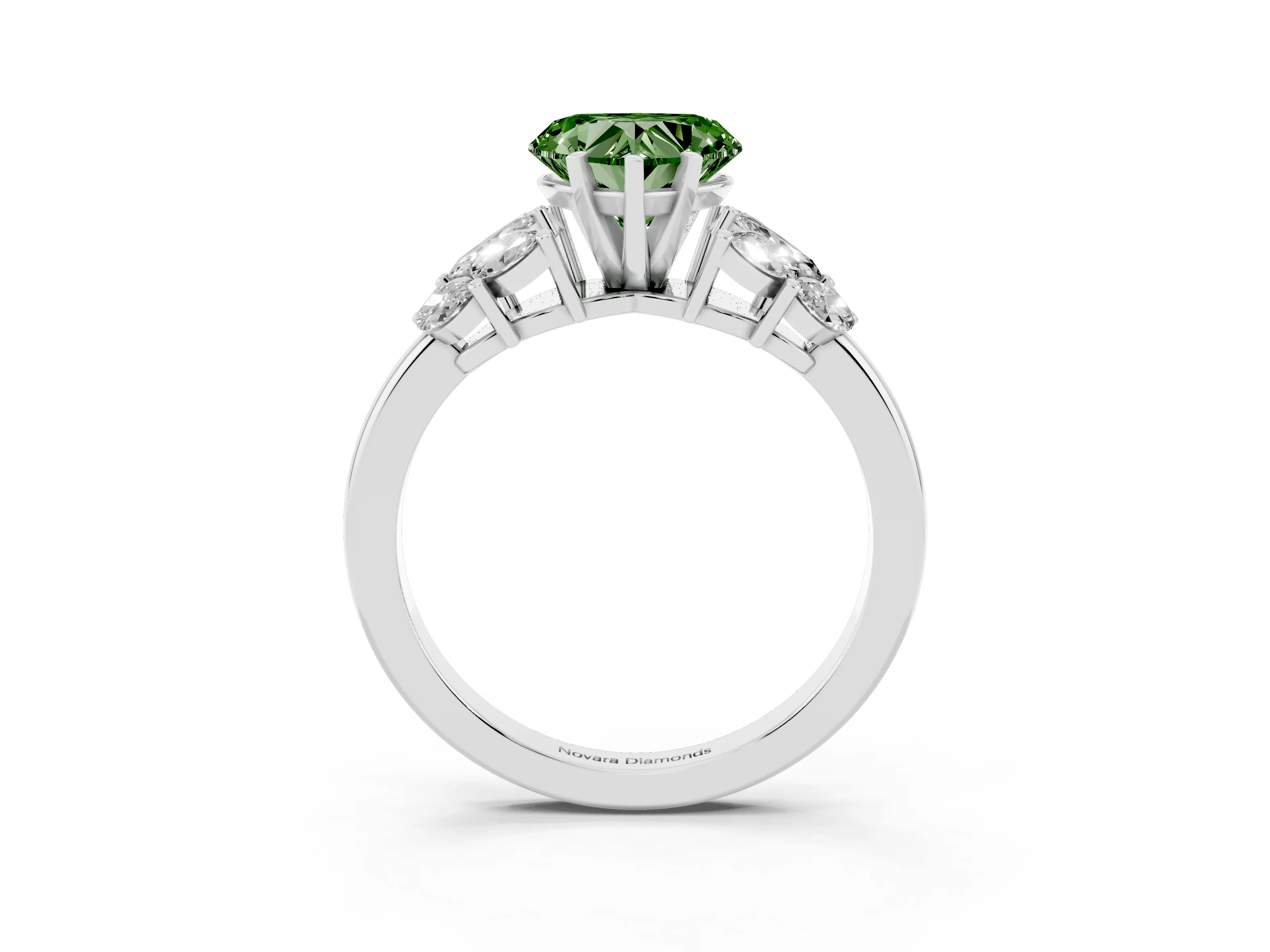 Fancy Green Heart Cut Diamond Cluster Leaf Design Ring Set in Silver with Prong Setting