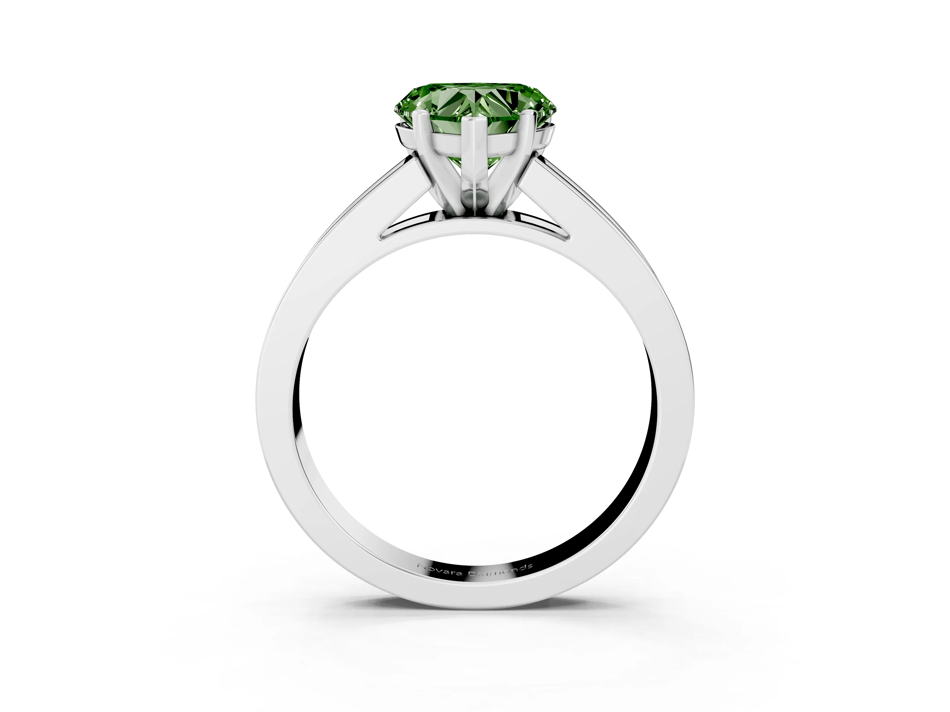 Fancy Green Heart Cut Diamond Solitaire Ring Set in Platinum with Channel-Set Band and Prong Setting