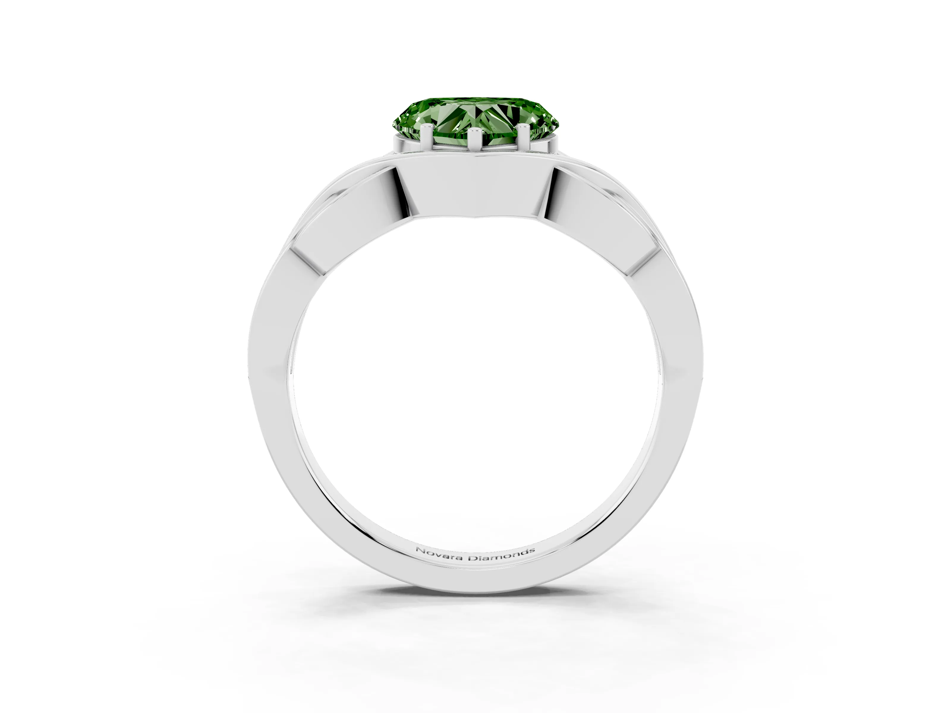 Fancy Green Heart Cut Diamond Solitaire Ring Set in Platinum with Intertwined Band