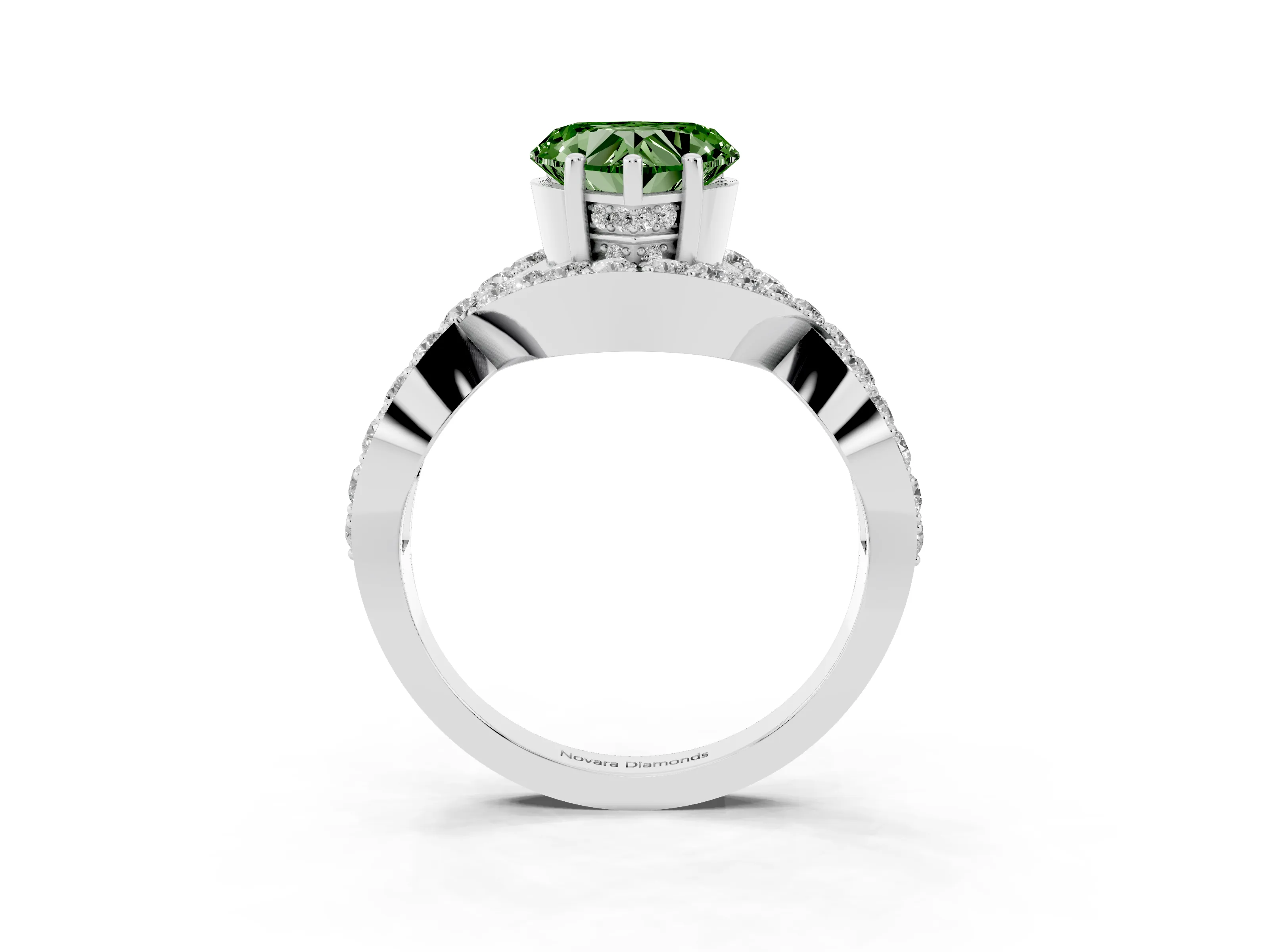 Fancy Green Heart Cut Diamond Solitaire Twist Band Pavé Engagement Ring Set in Silver