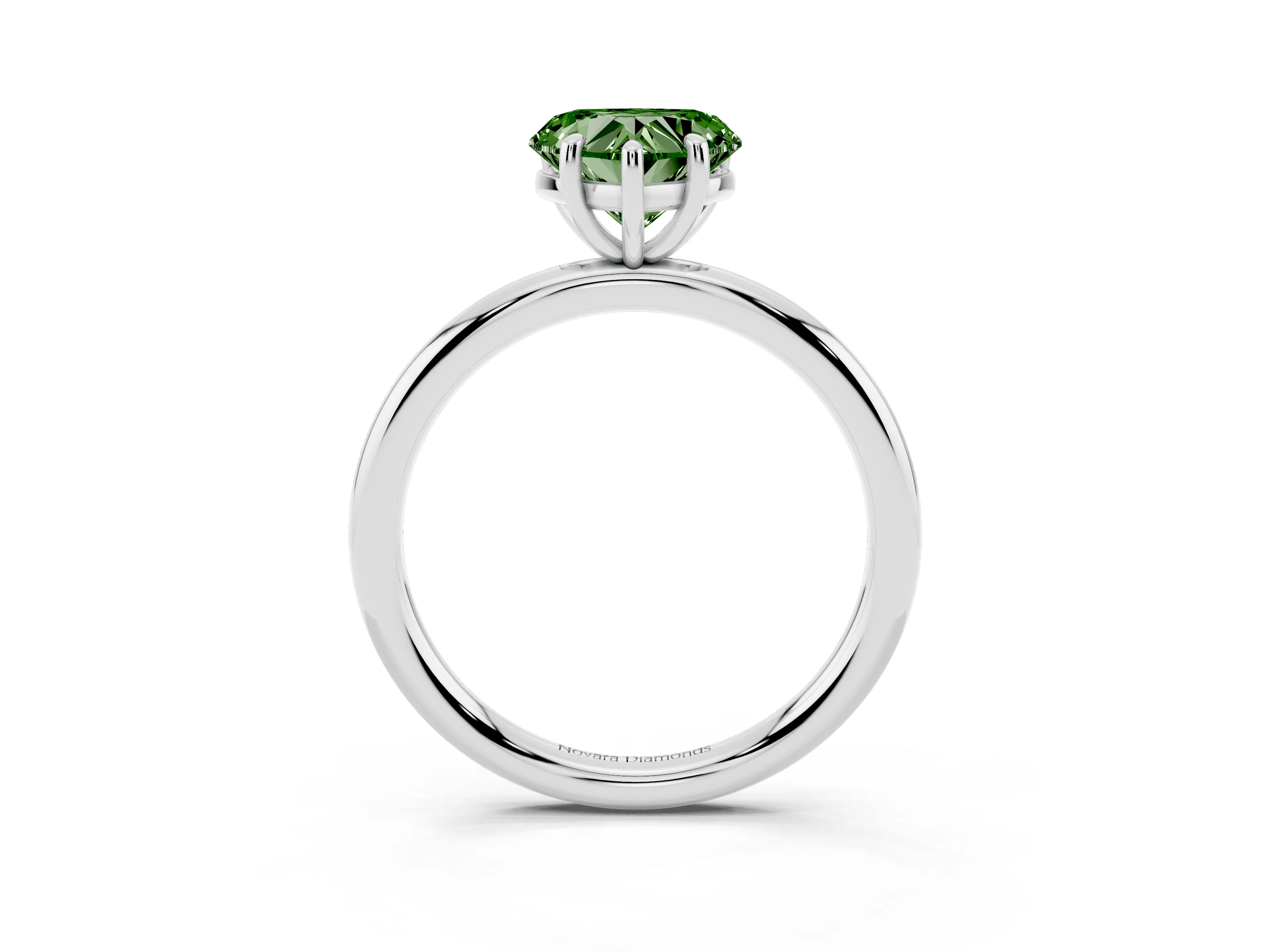 Fancy Green Heart Cut Diamond Solitaire Ring Set in Platinum with Prong Setting on a Polished Plain Band