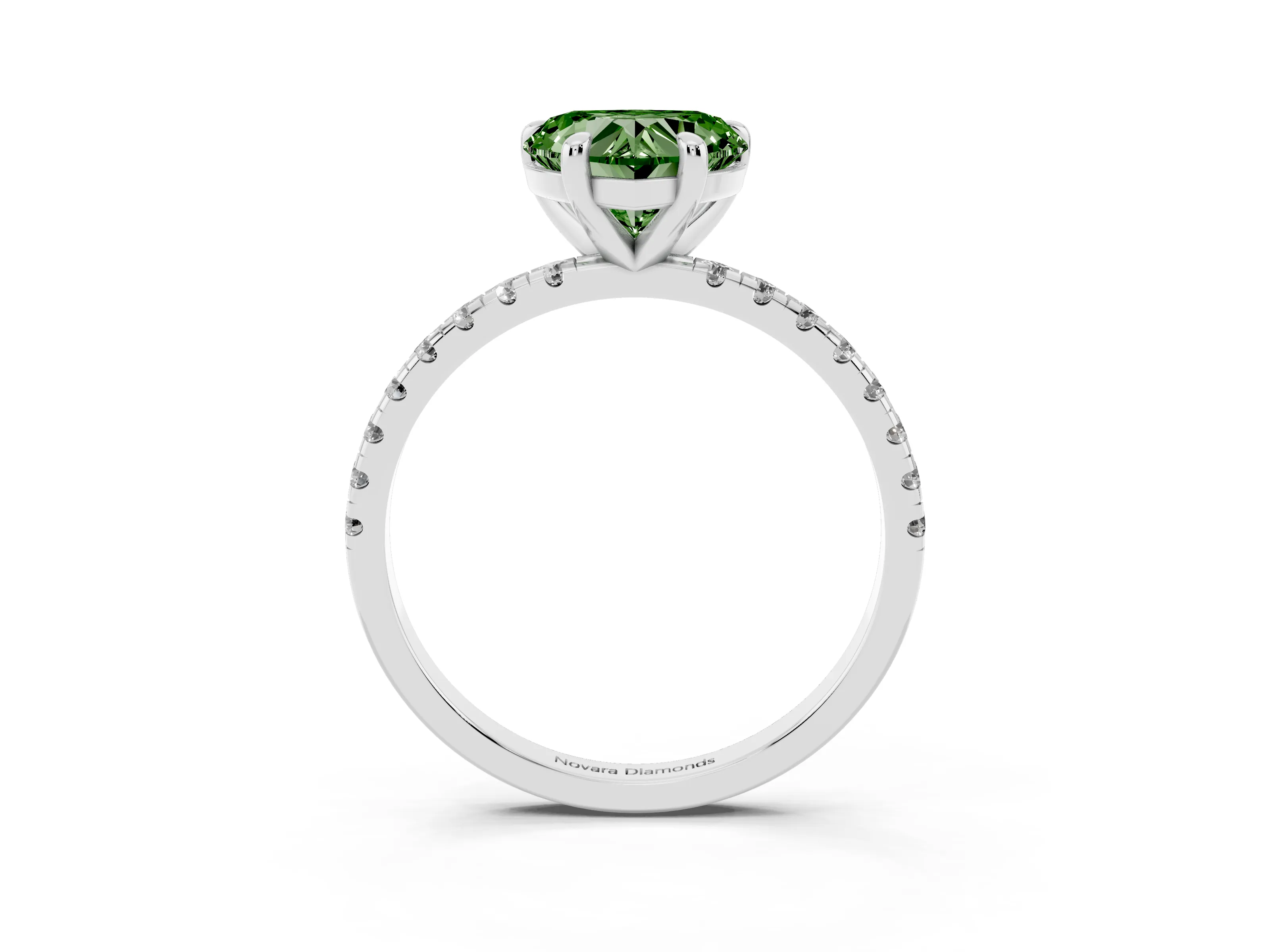 Fancy Green Heart Cut Diamond Brilliant Solitaire Ring Set in Platinum with Pavé Band and Prong Setting