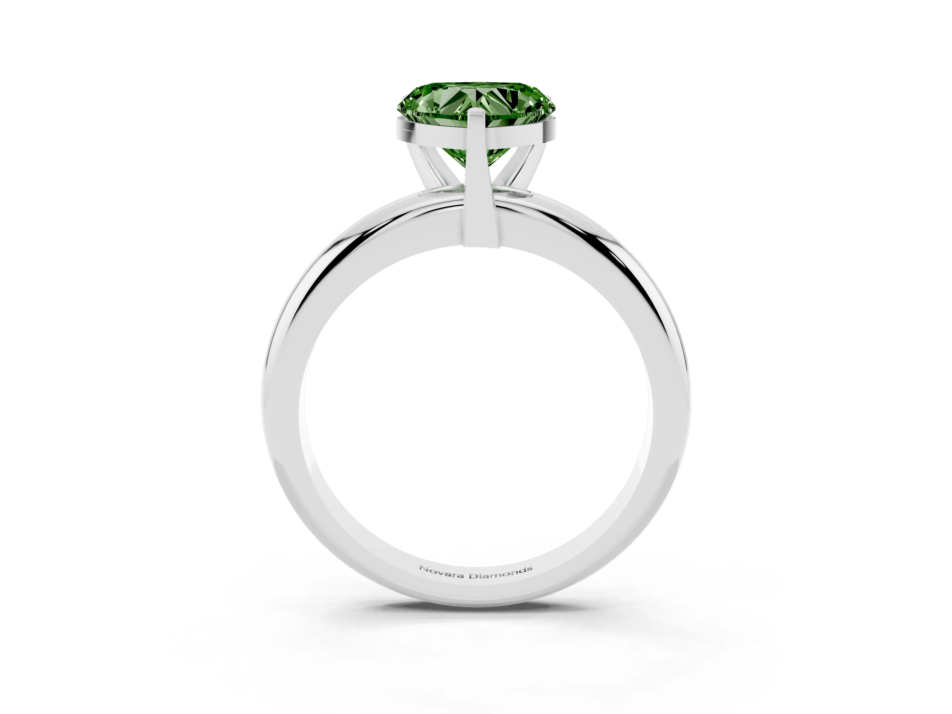 Fancy Green Heart Cut Diamond Solitaire Engagement Ring Set in White gold with Round Band and Prong Setting