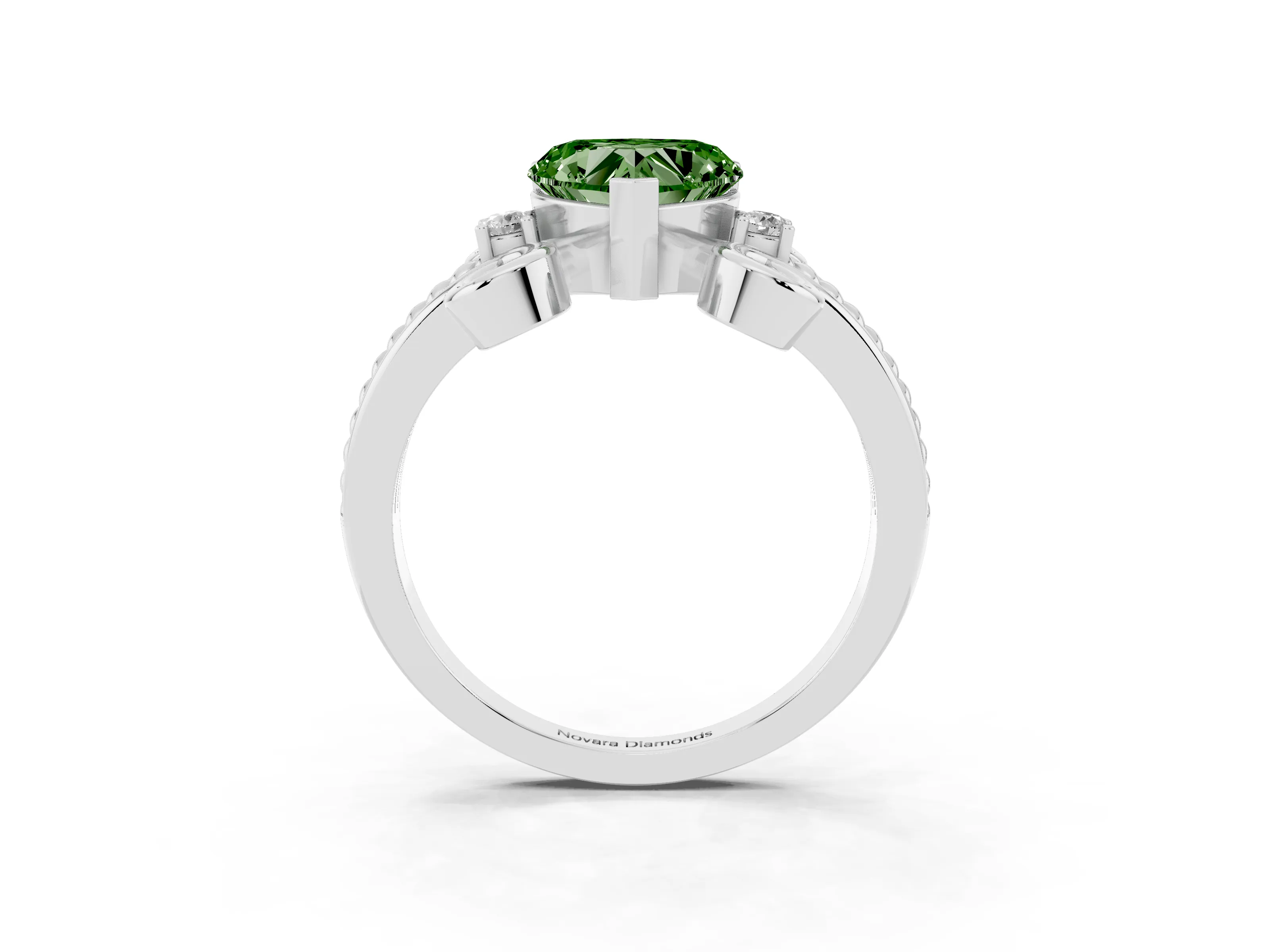 Fancy Green Heart Cut Diamond Twisted Band Solitaire Ring Set in Platinum with Scroll Prongs