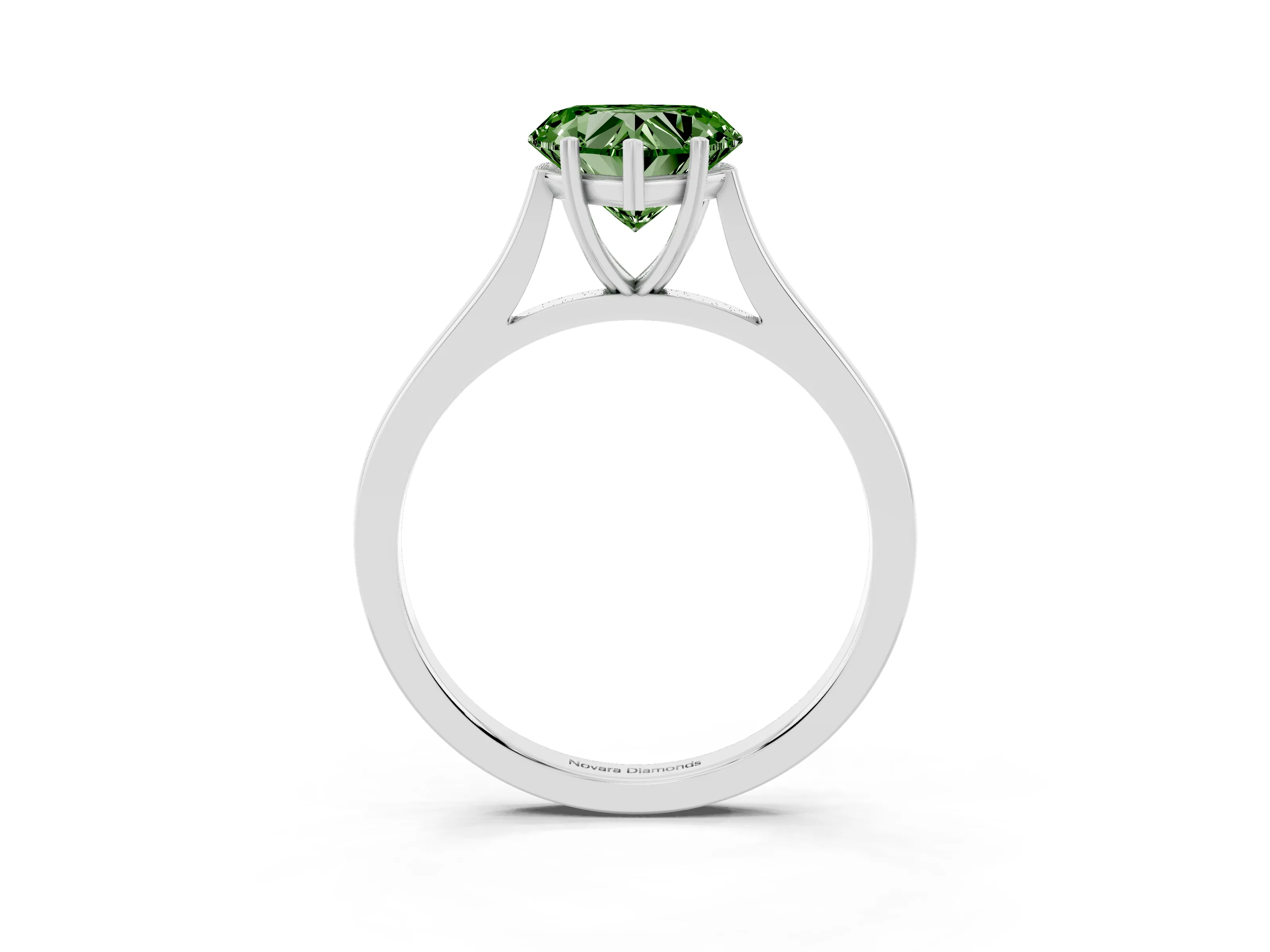 Fancy Green Heart Cut Diamond Solitaire Heart Prong Engagement Ring Set in Silver with Tapered Band