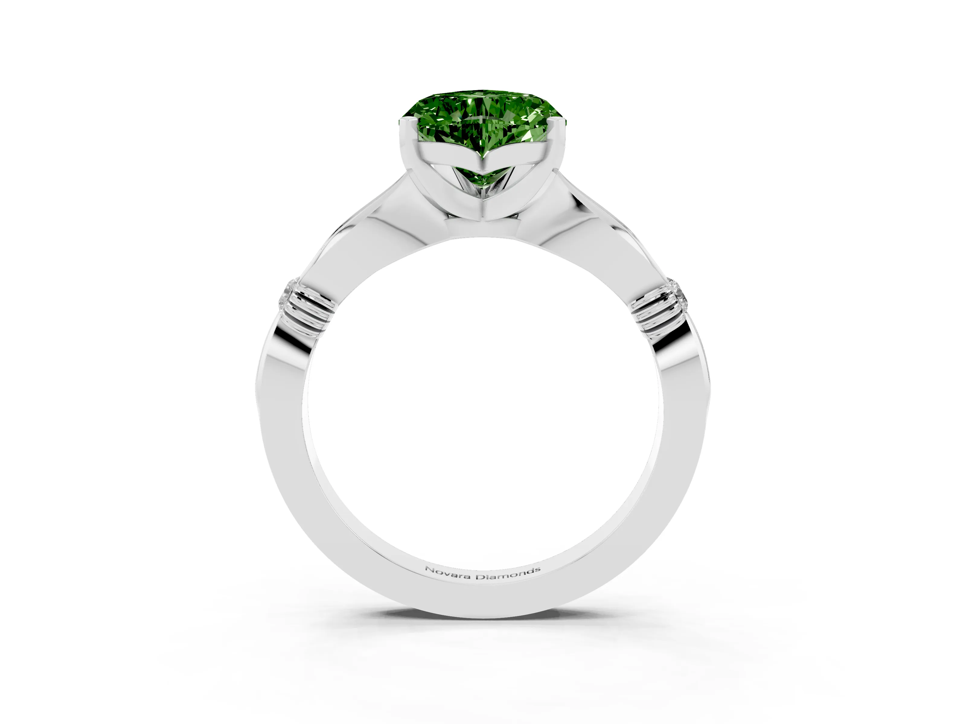 Fancy Green Heart Cut Diamond Solitaire Twisted Band Ring Set in Silver with Accent Stones and Prong Setting