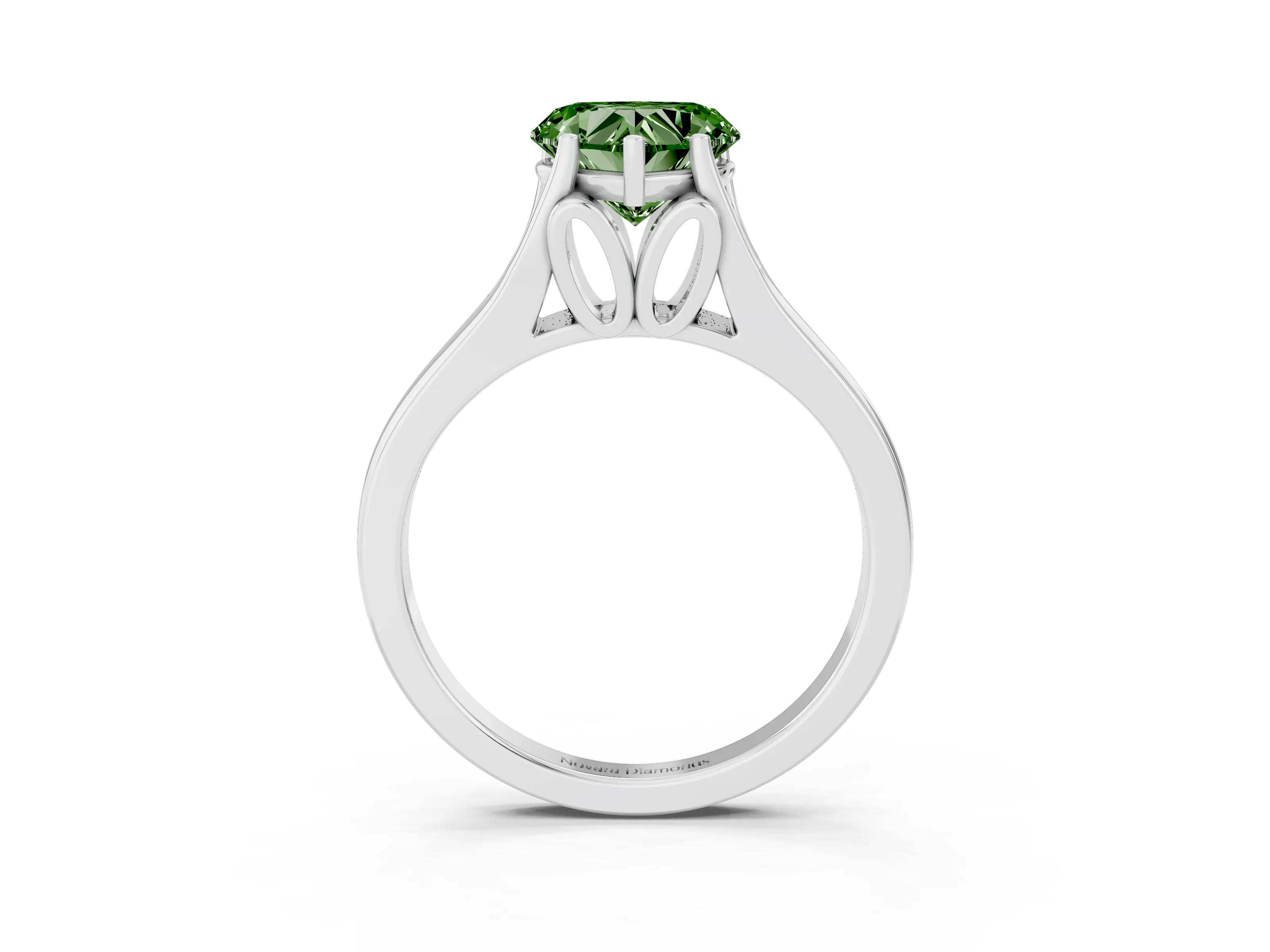 Fancy Green Heart Cut Diamond Solitaire Ring Set in White gold with Arched Cathedral Band and Prong Setting
