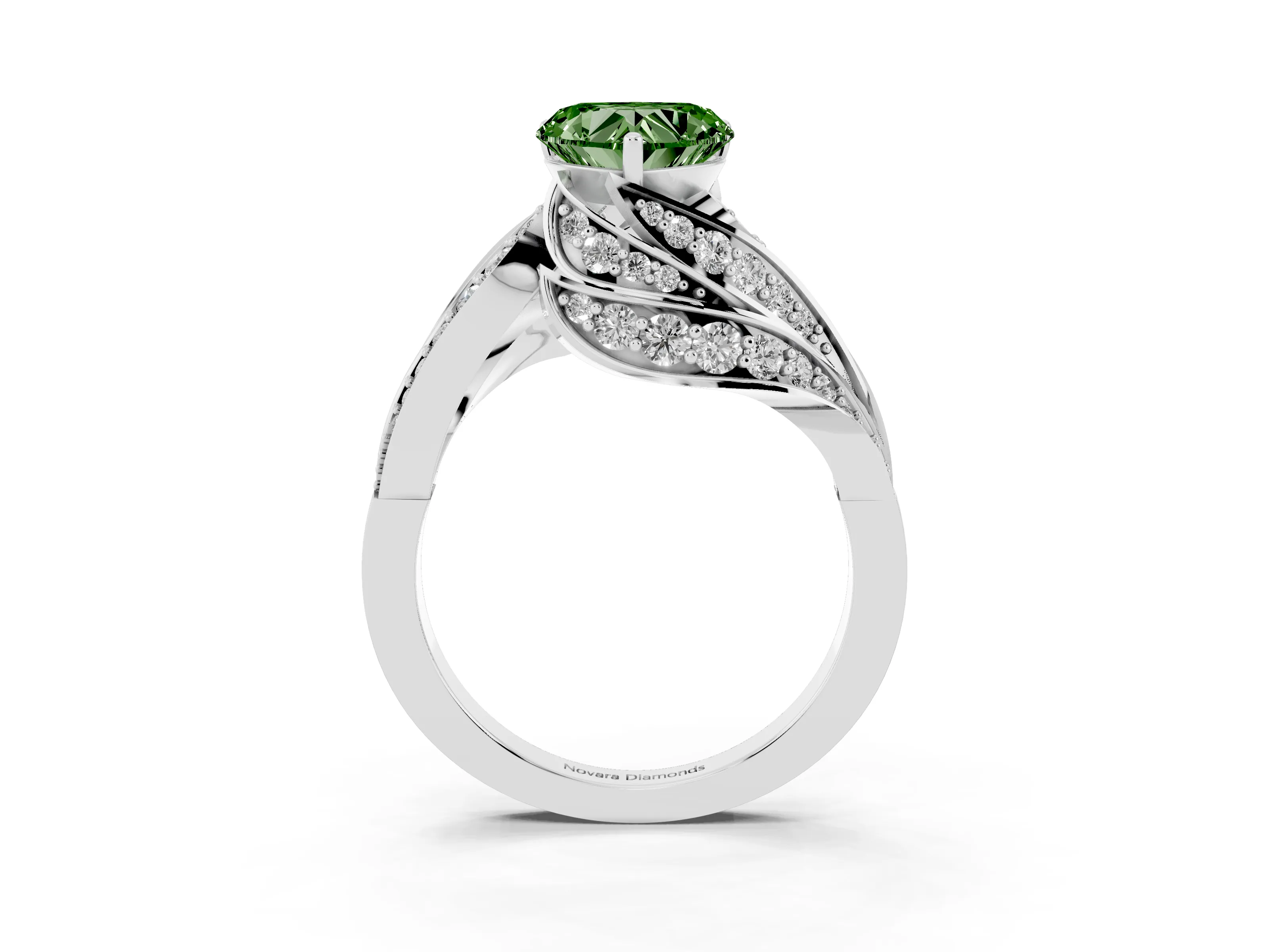 Fancy Green Heart Cut Diamond Solitaire Ring Set in Platinum with Layered Twist Pavé Band