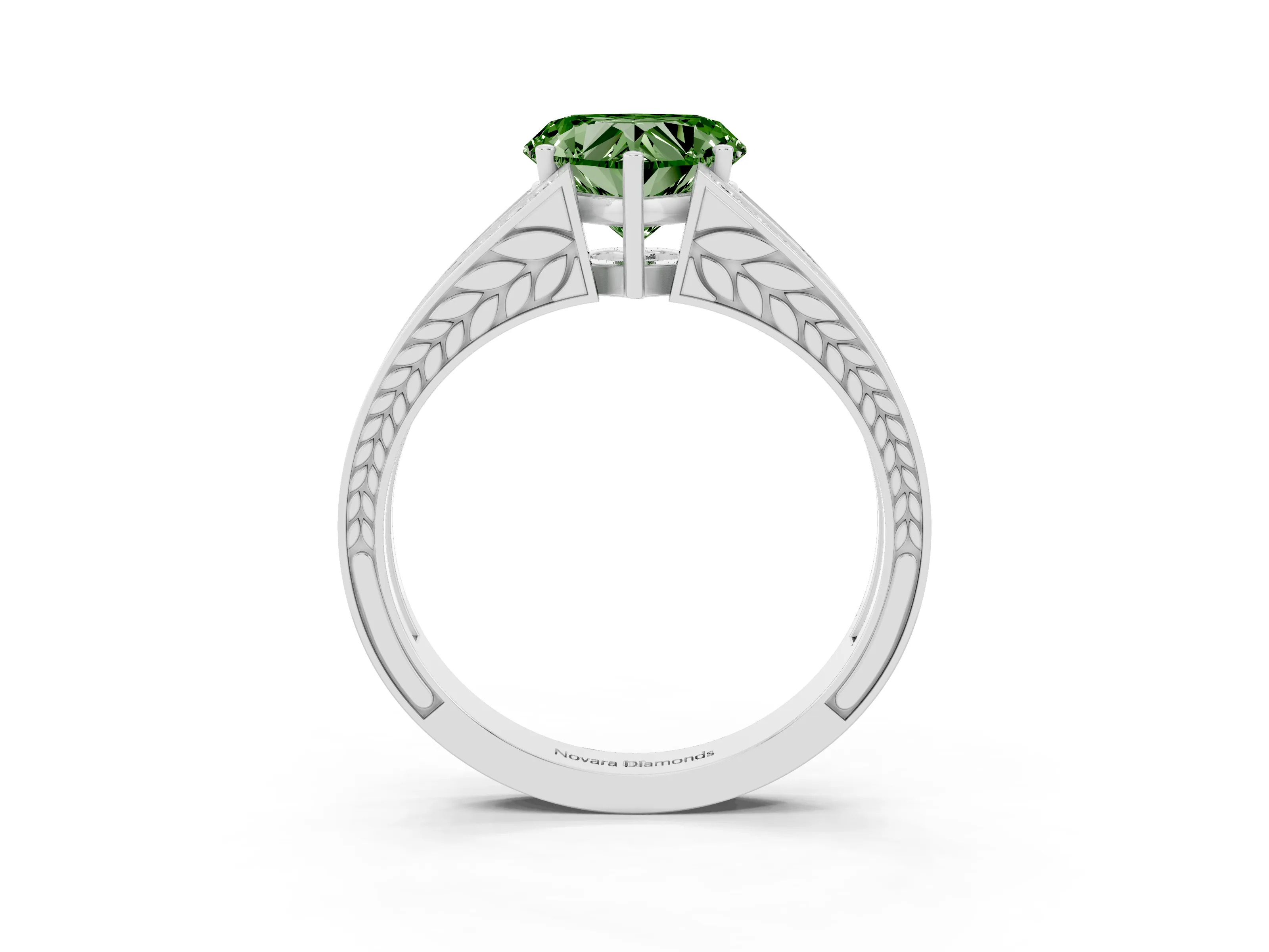 Fancy Green Heart Cut Diamond Split Shank Ring Set in Silver with Pavé Band and Prong Setting