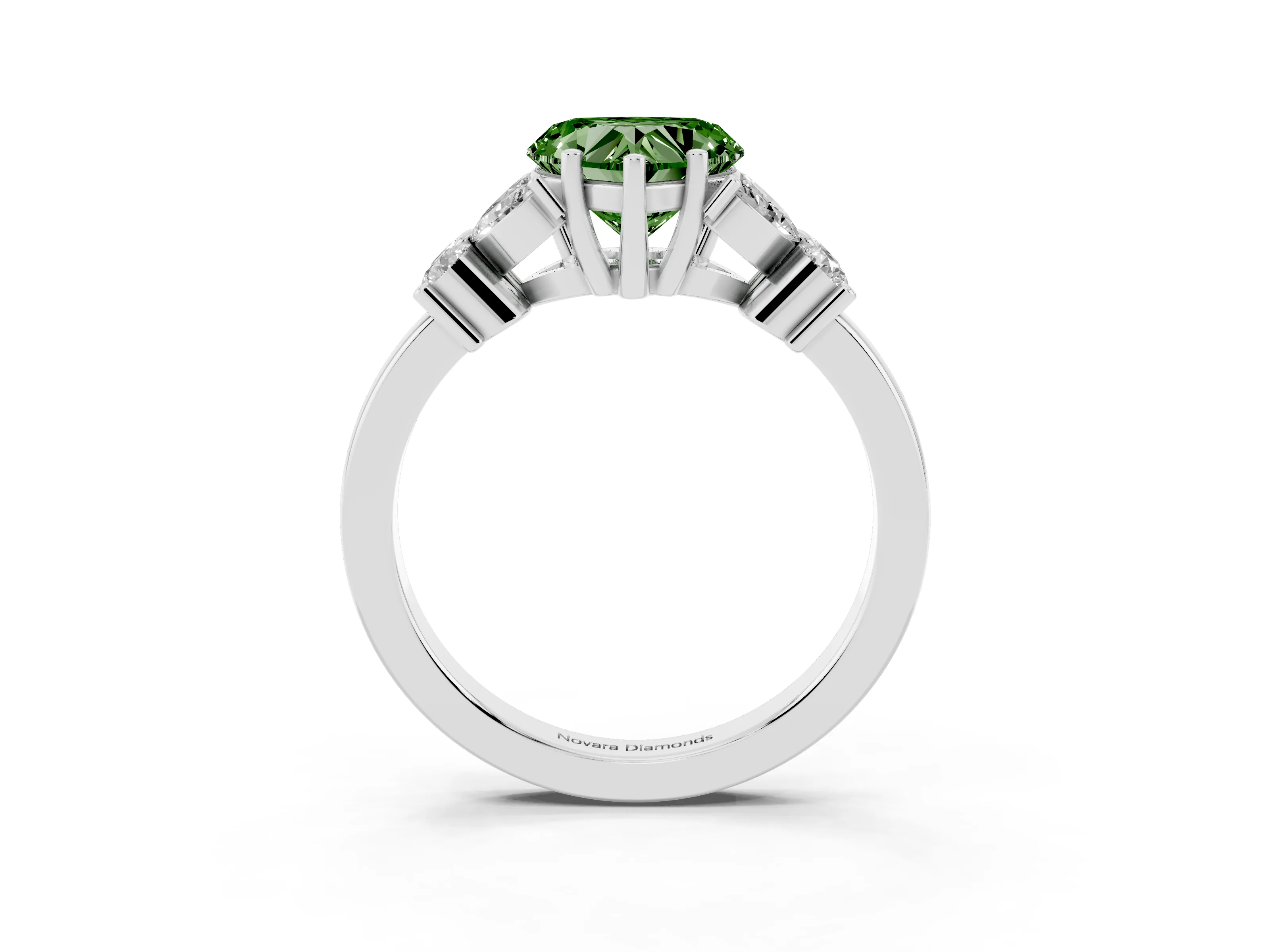 Fancy Green Heart Cut Diamond Floral Cluster Ring Set in Platinum with Marquise Petals and Prong Setting