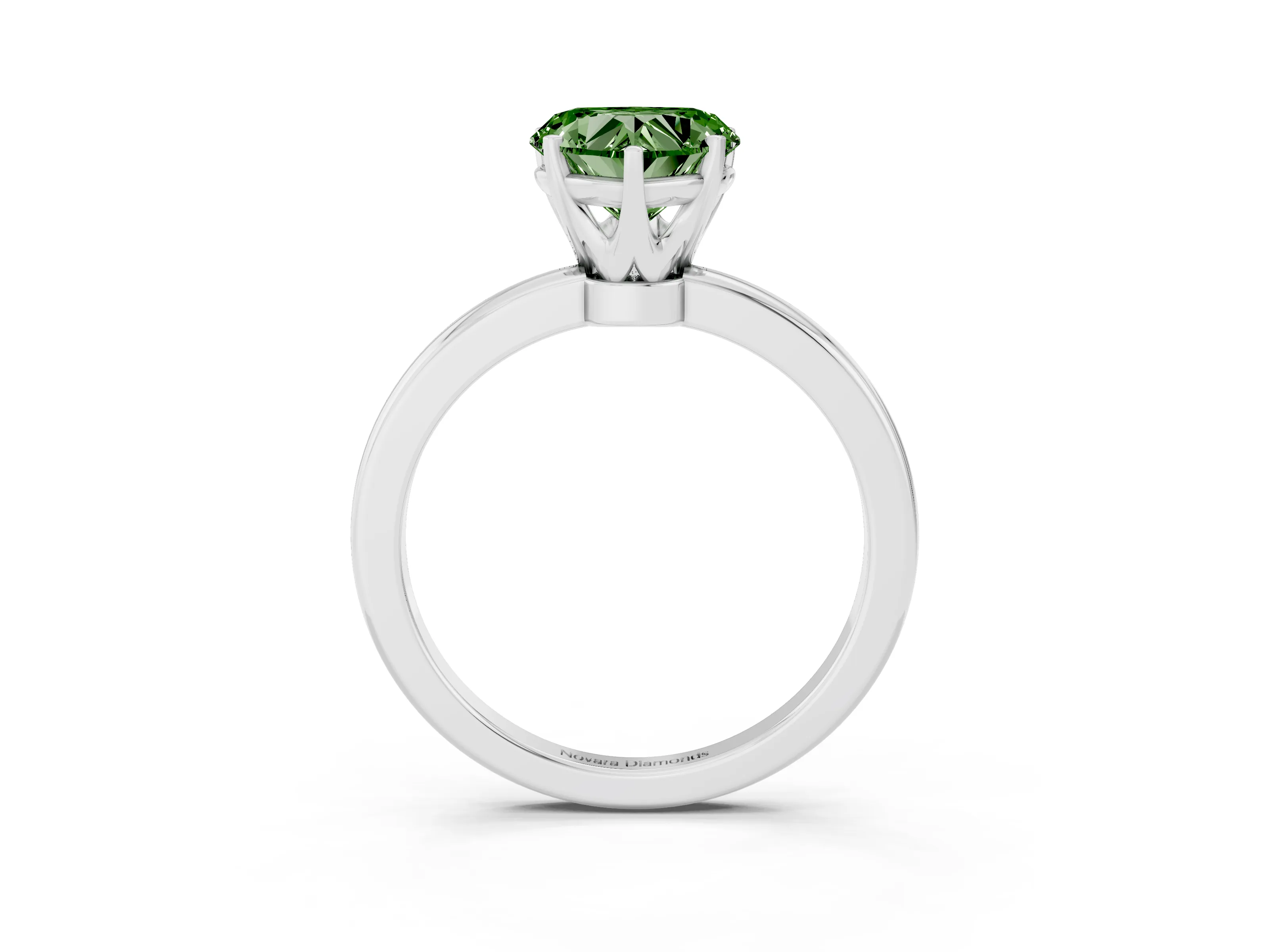 Fancy Green Heart Cut Diamond Solitaire Ring Set in White gold with Raised Prong Setting on a Classic Band