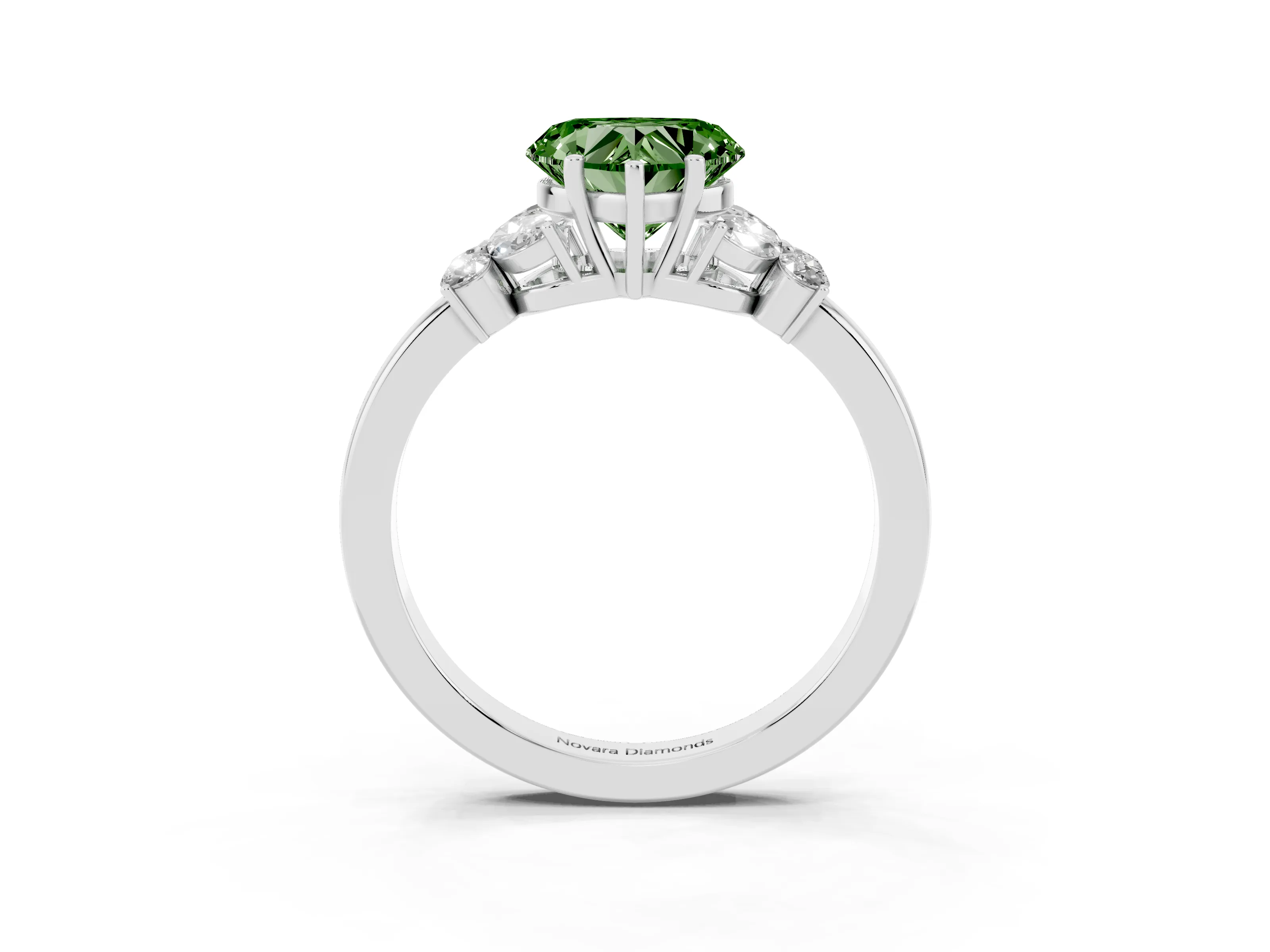 Fancy Green Heart Cut Diamond Solitaire Floral Ring Set in Platinum with Marquise Petals and Prong Setting