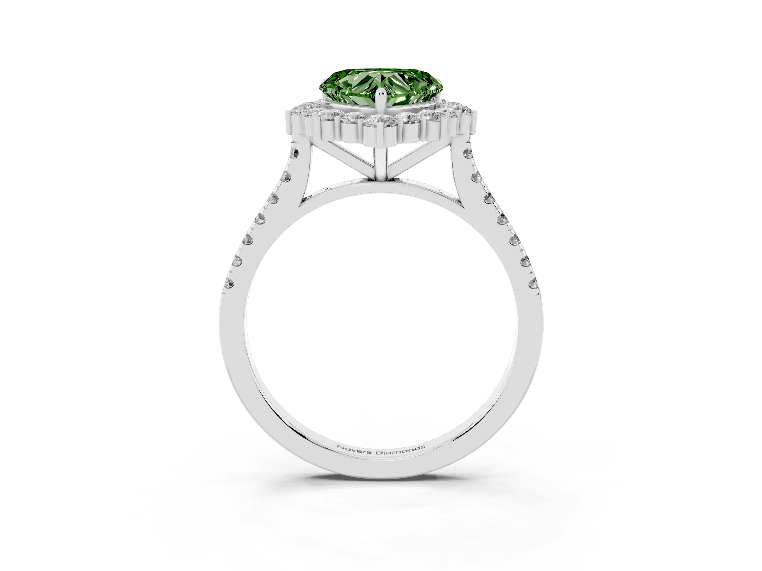 Fancy Green Heart Cut Diamond Halo Ring Set in Silver with Pavé Band and Prong Setting