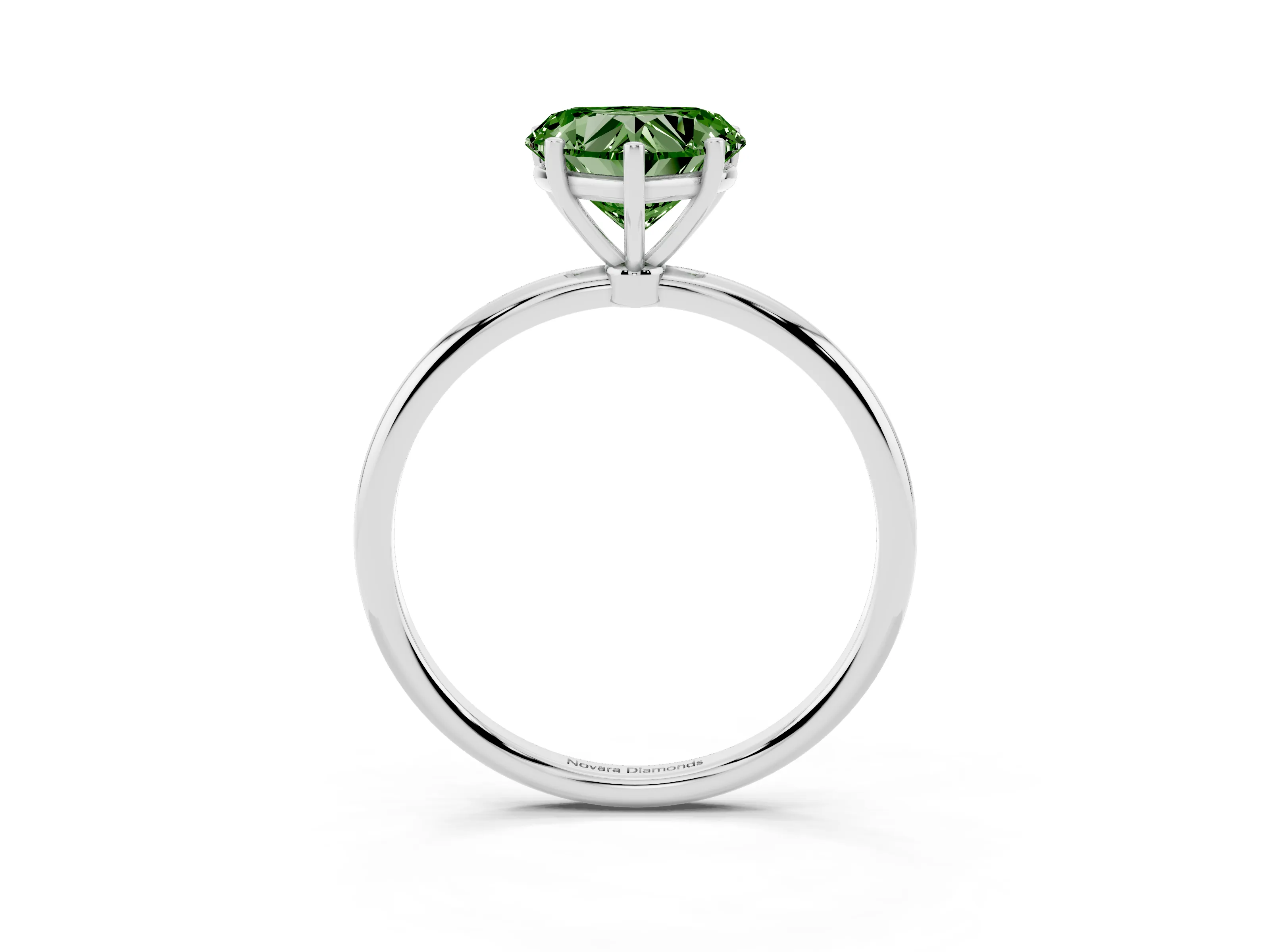Fancy Green Heart Cut Diamond Solitaire Engagement Ring Set in Silver with Thin Band and Prong Setting