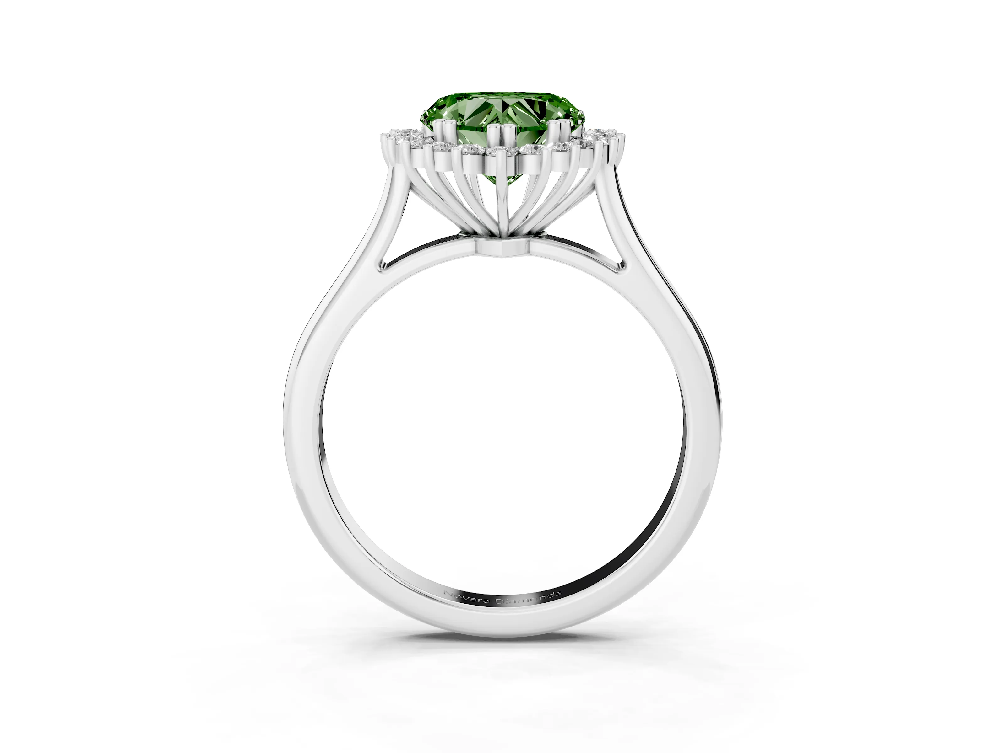 Fancy Green Heart Cut Diamond Halo Ring Set in Silver with Plain Solitaire Band and Prong Setting