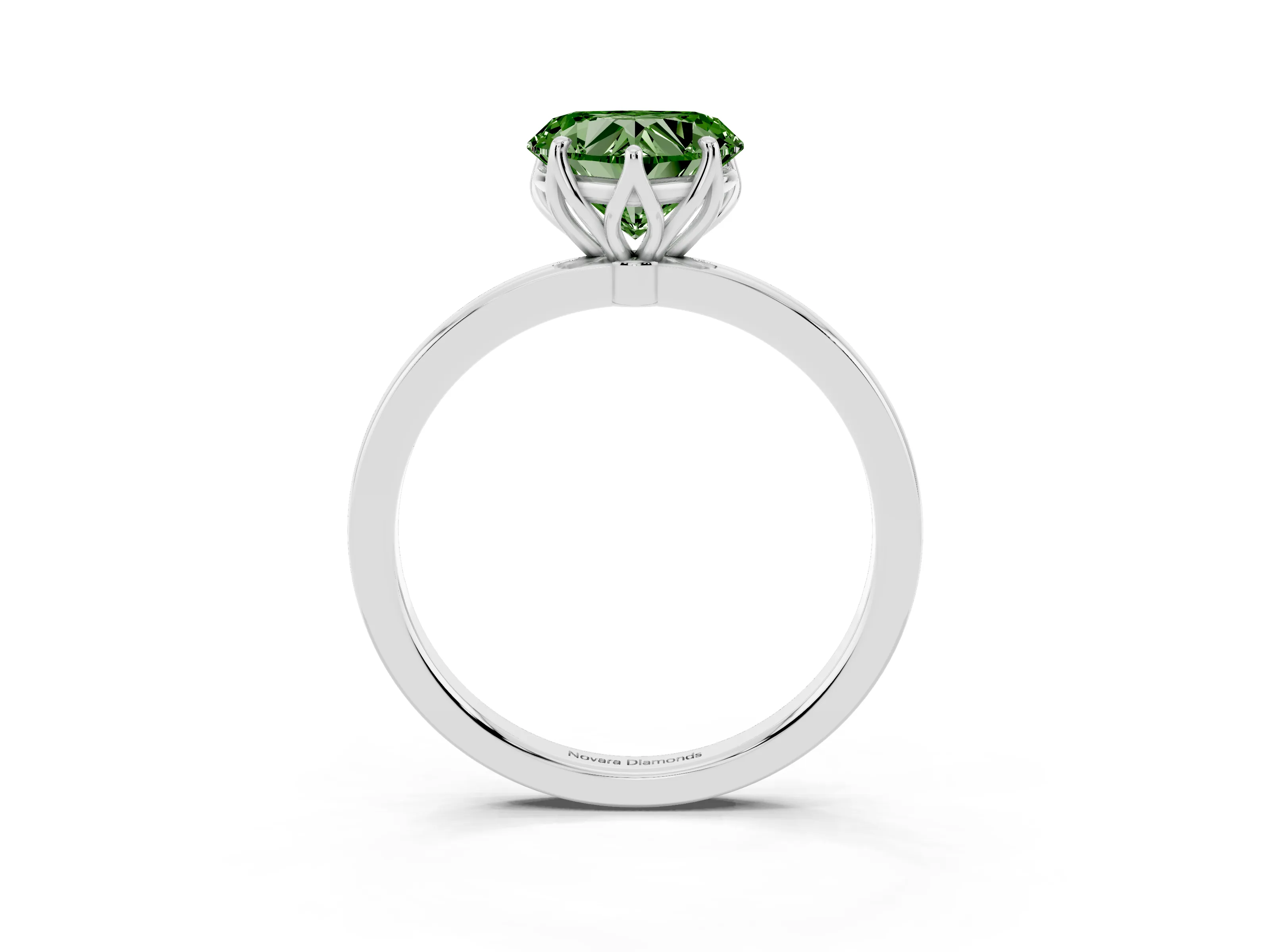 Fancy Green Heart Cut Diamond Solitaire Ring Set in White gold with Prong Setting and Thin Polished Band