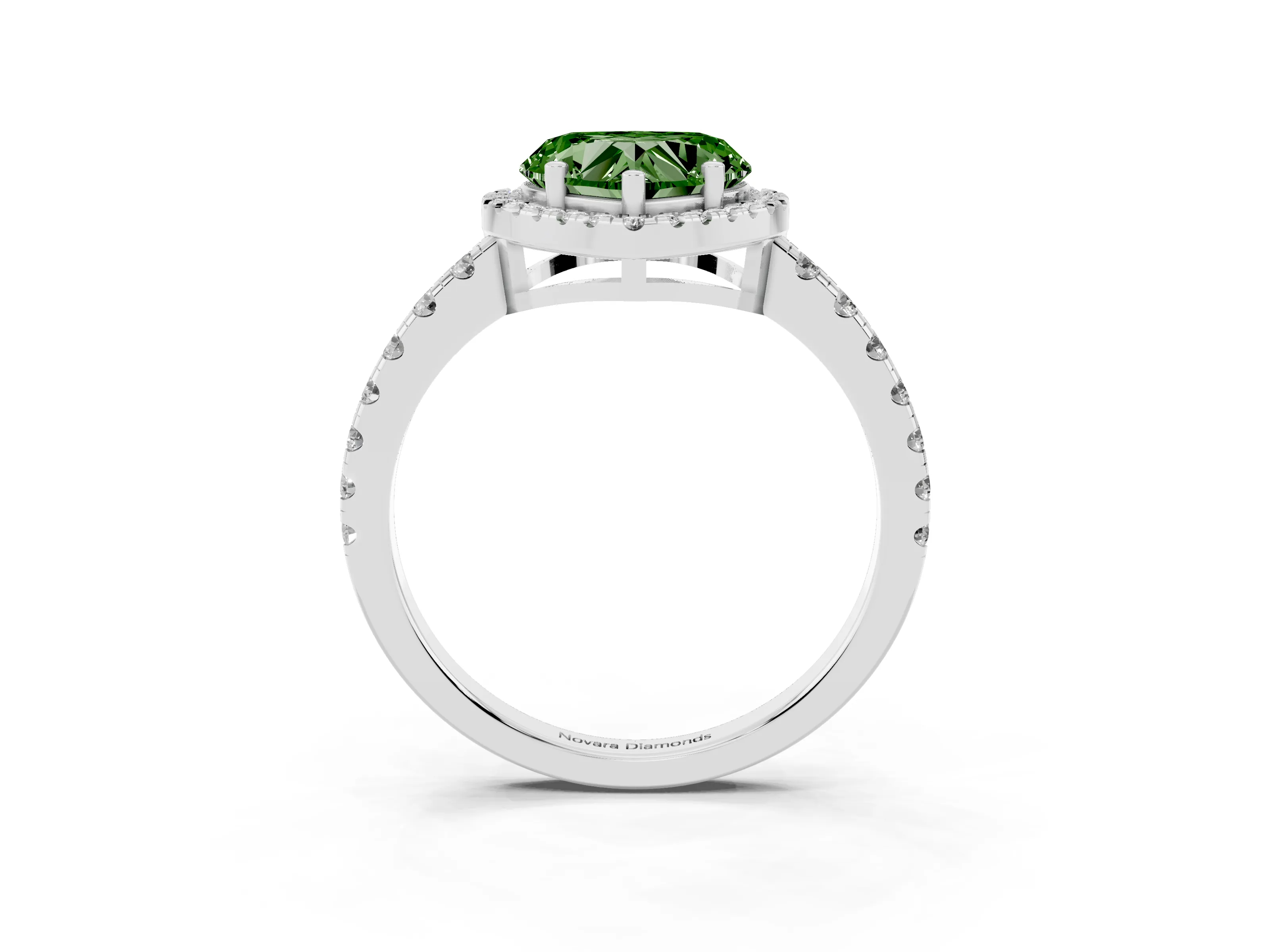 Fancy Green Heart Cut Diamond Halo Ring Set in Platinum with Delicate Pavé Band and Prong Setting