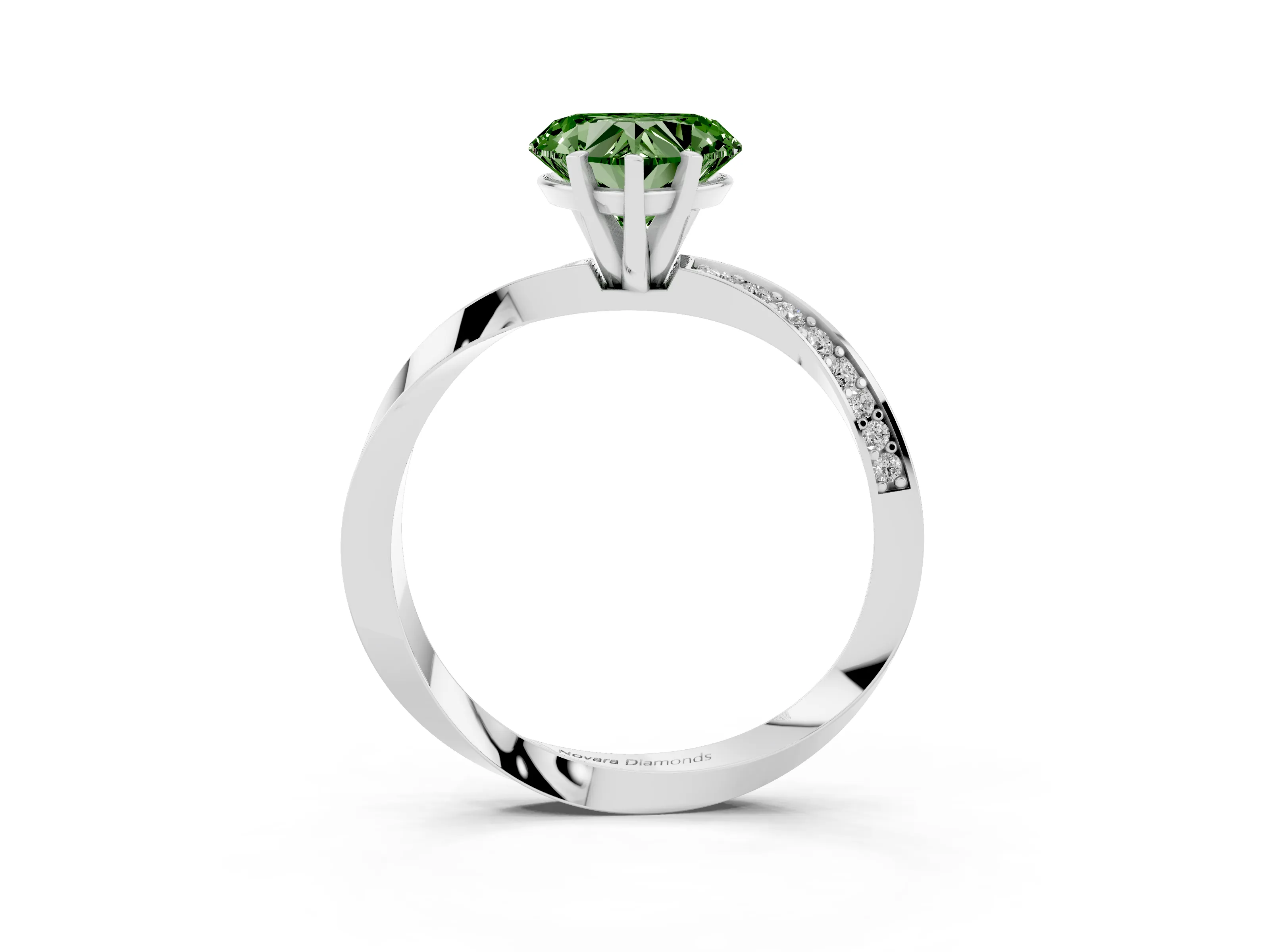 Fancy Green Heart Cut Diamond Engagement Ring Set in White gold with Side Stone Accents and Prong Setting
