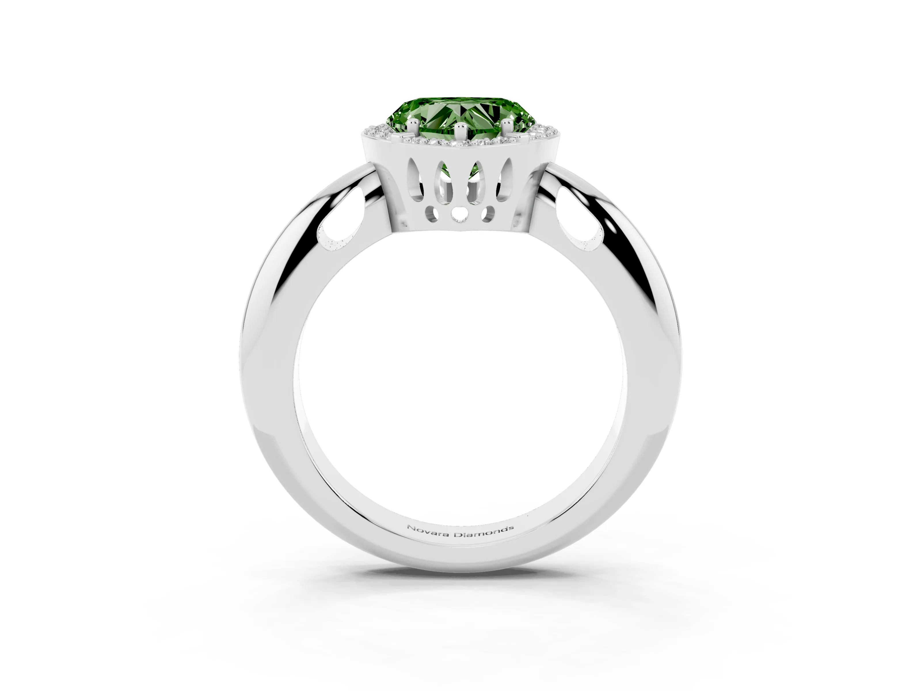 Fancy Green Heart Cut Diamond Halo Engagement Ring Set in Platinum with Plain Split Shank and Prong Setting