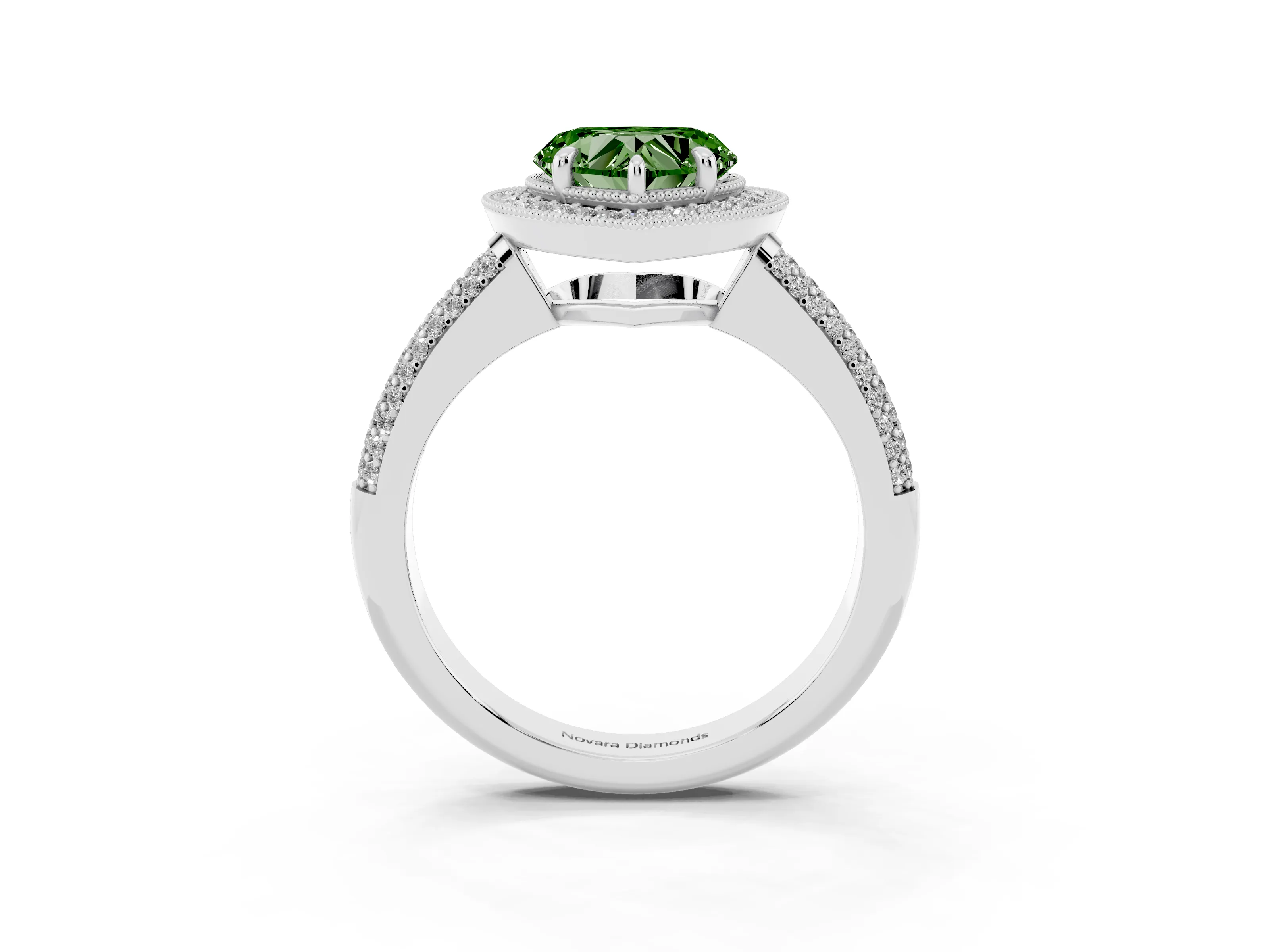 Fancy Green Heart Cut Diamond Halo Pavé Band Set in Platinum with Prong Setting