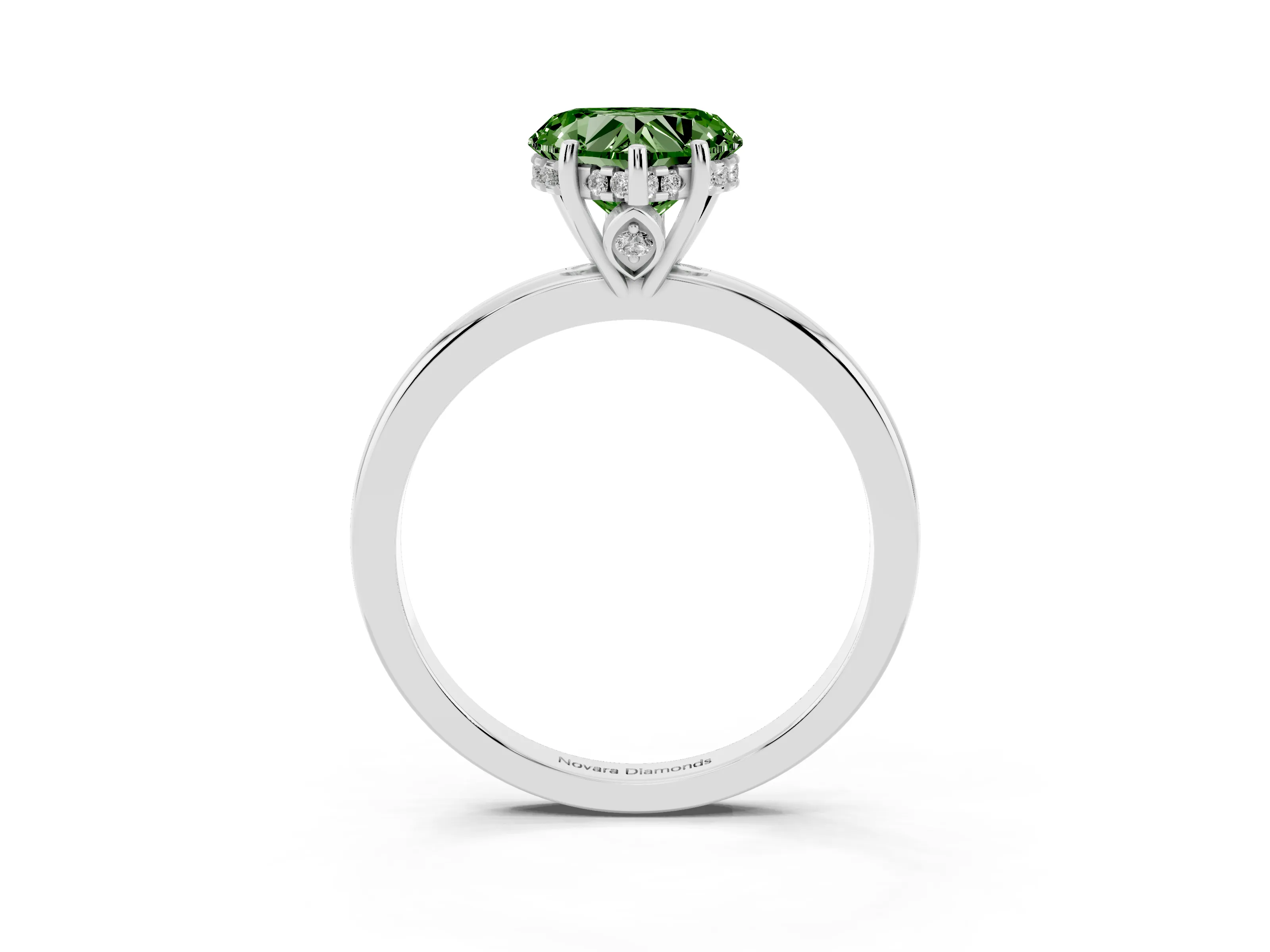 Fancy Green Heart Cut Diamond Solitaire Ring Set in White gold with Plain Band and Prong Setting