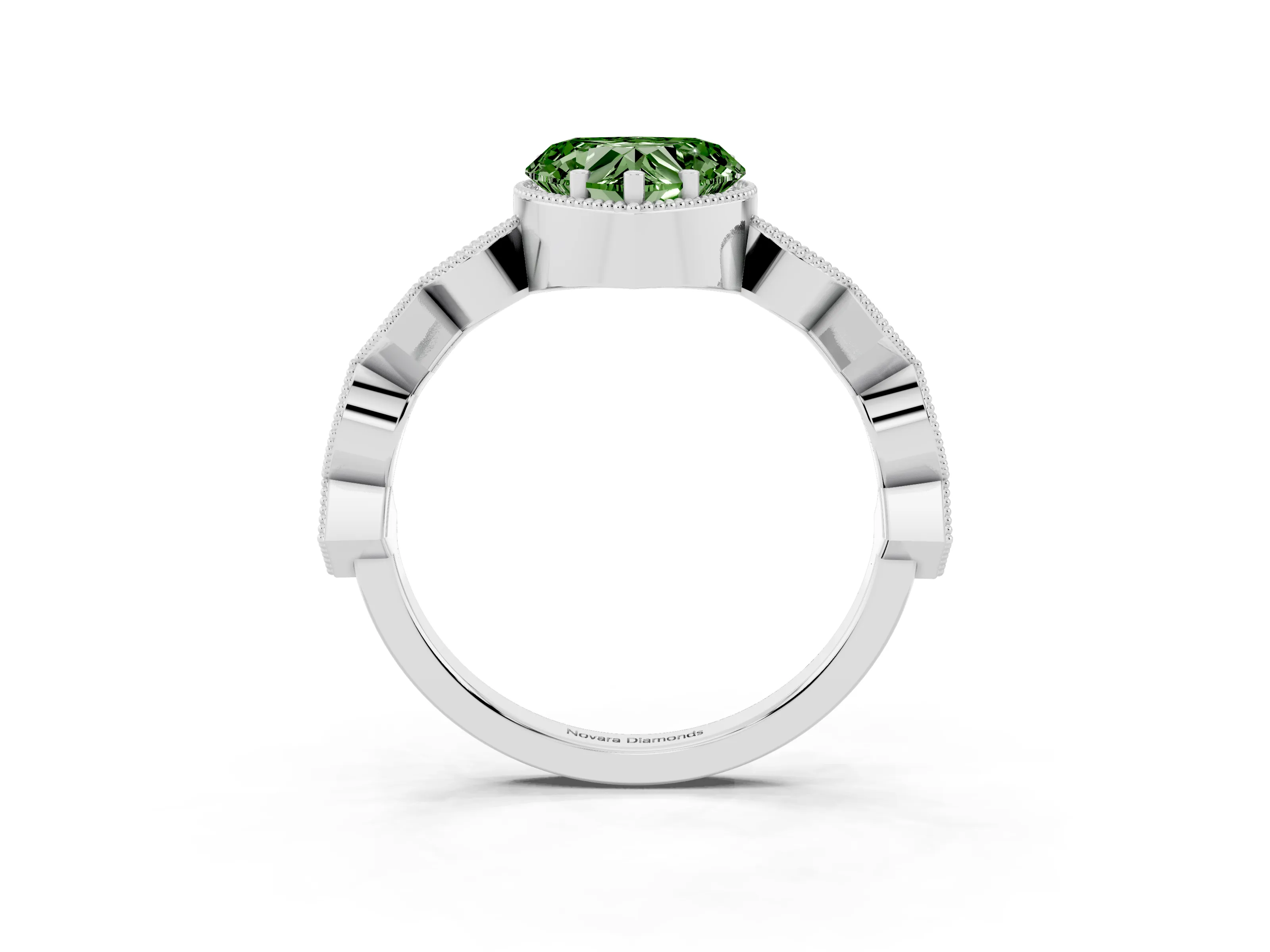 Fancy Green Heart Cut Diamond Milgrain Marquise Twist Band Ring Set in Silver with Prong Setting