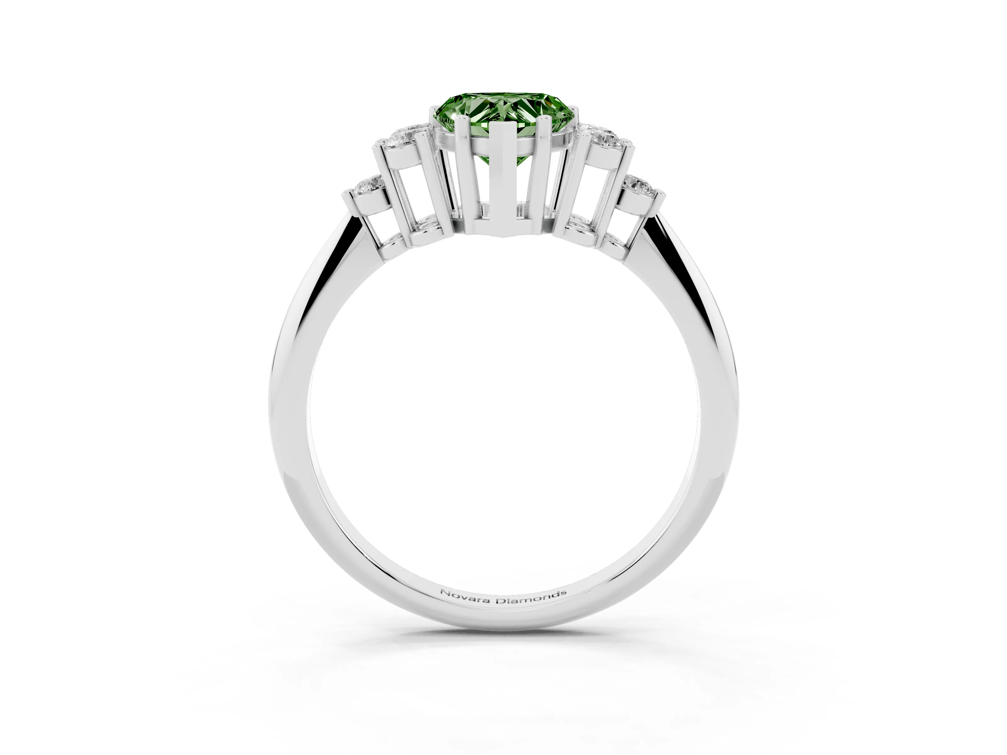 Fancy Green Heart Cut Diamond Cluster Ring Set in Silver with Plain Band and Prong Setting