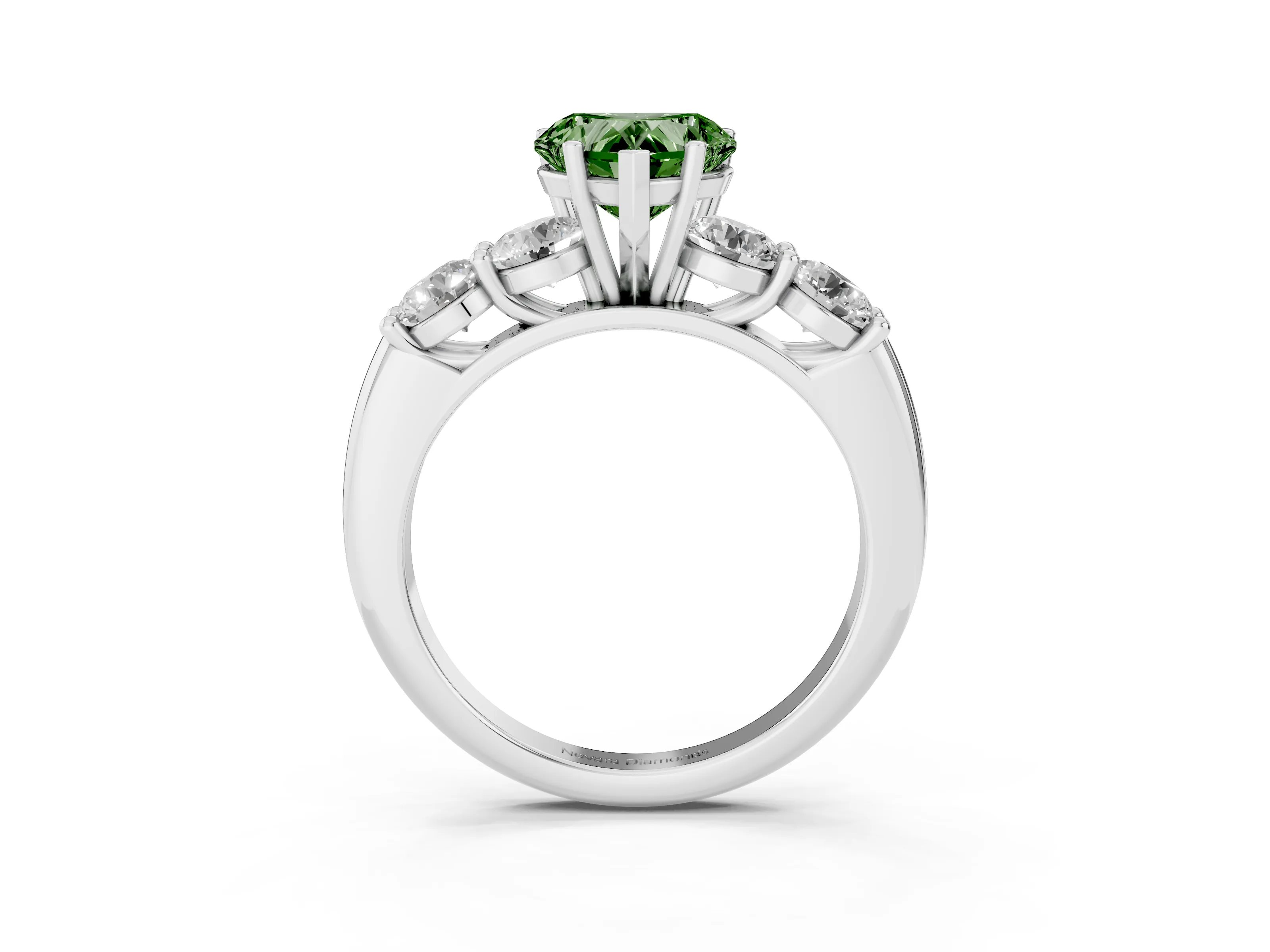 Fancy Green Heart Cut Diamond Five-Stone Prong Set Ring Set in White gold with Classic Band