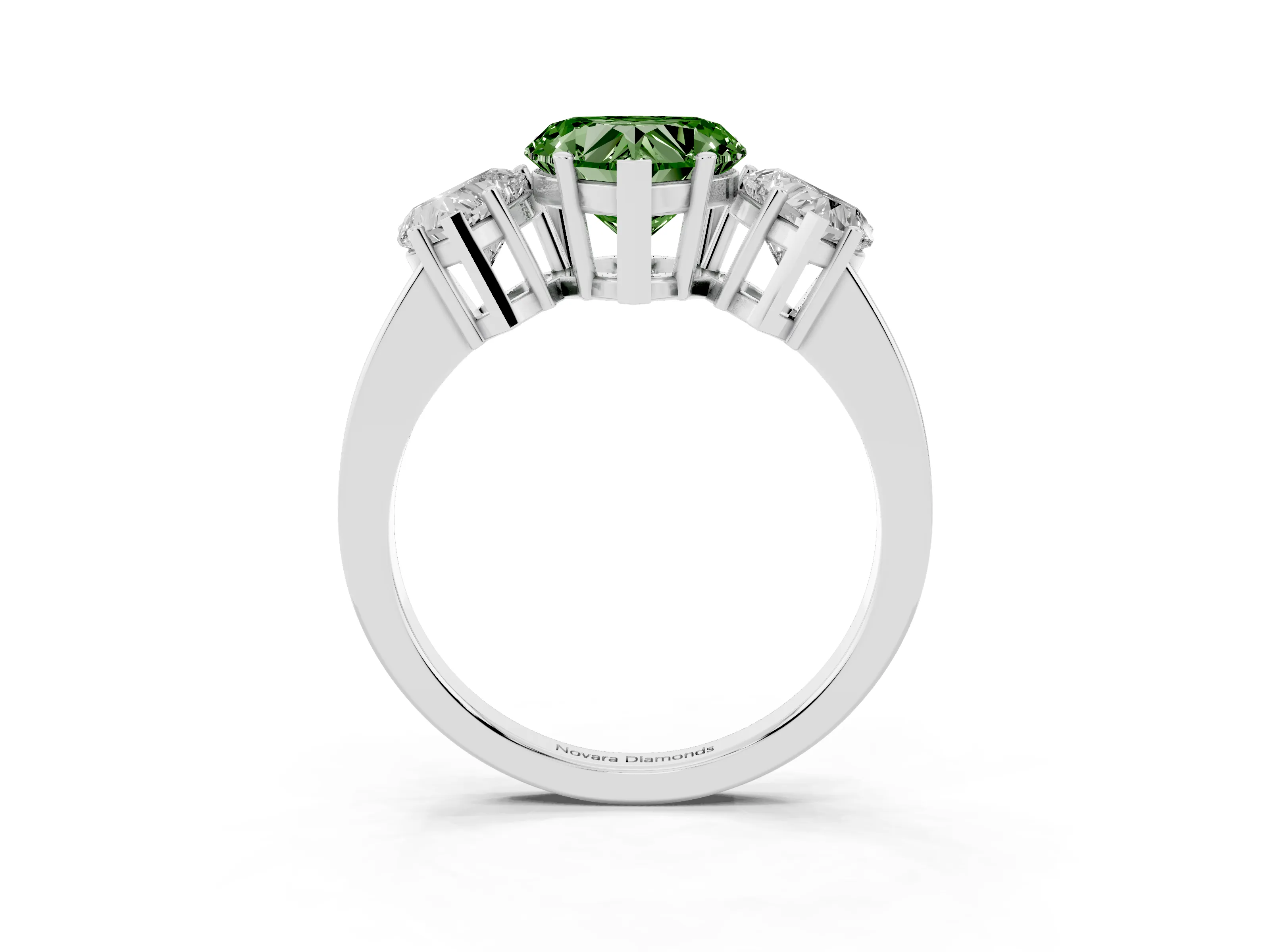 Fancy Green Heart Cut Diamond Three-Stone Engagement Ring Set in Platinum with Flat Band