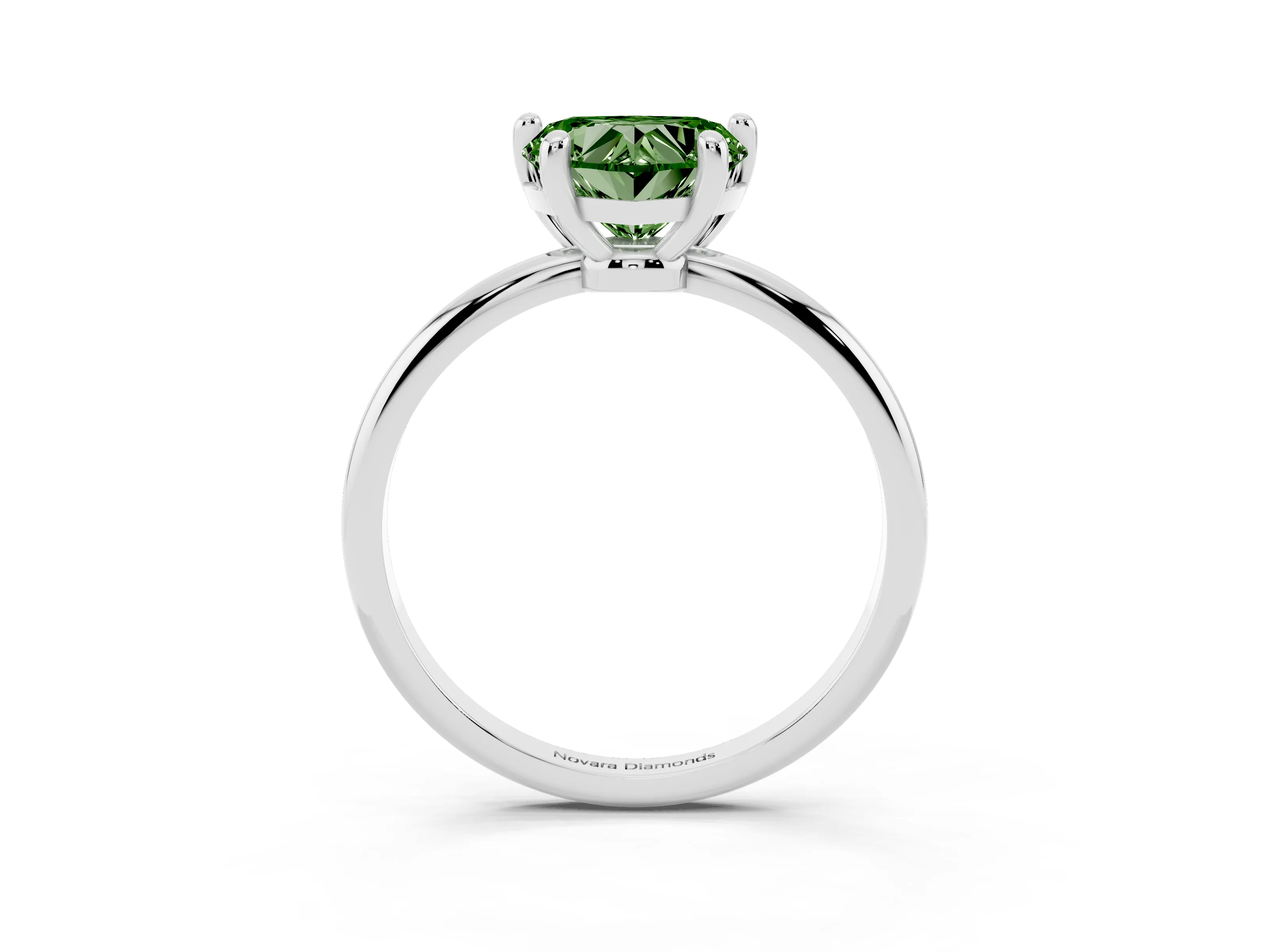 Fancy Green Heart Cut Diamond Solitaire Ring Set in Silver with Secure Prong Setting on a Classic Band