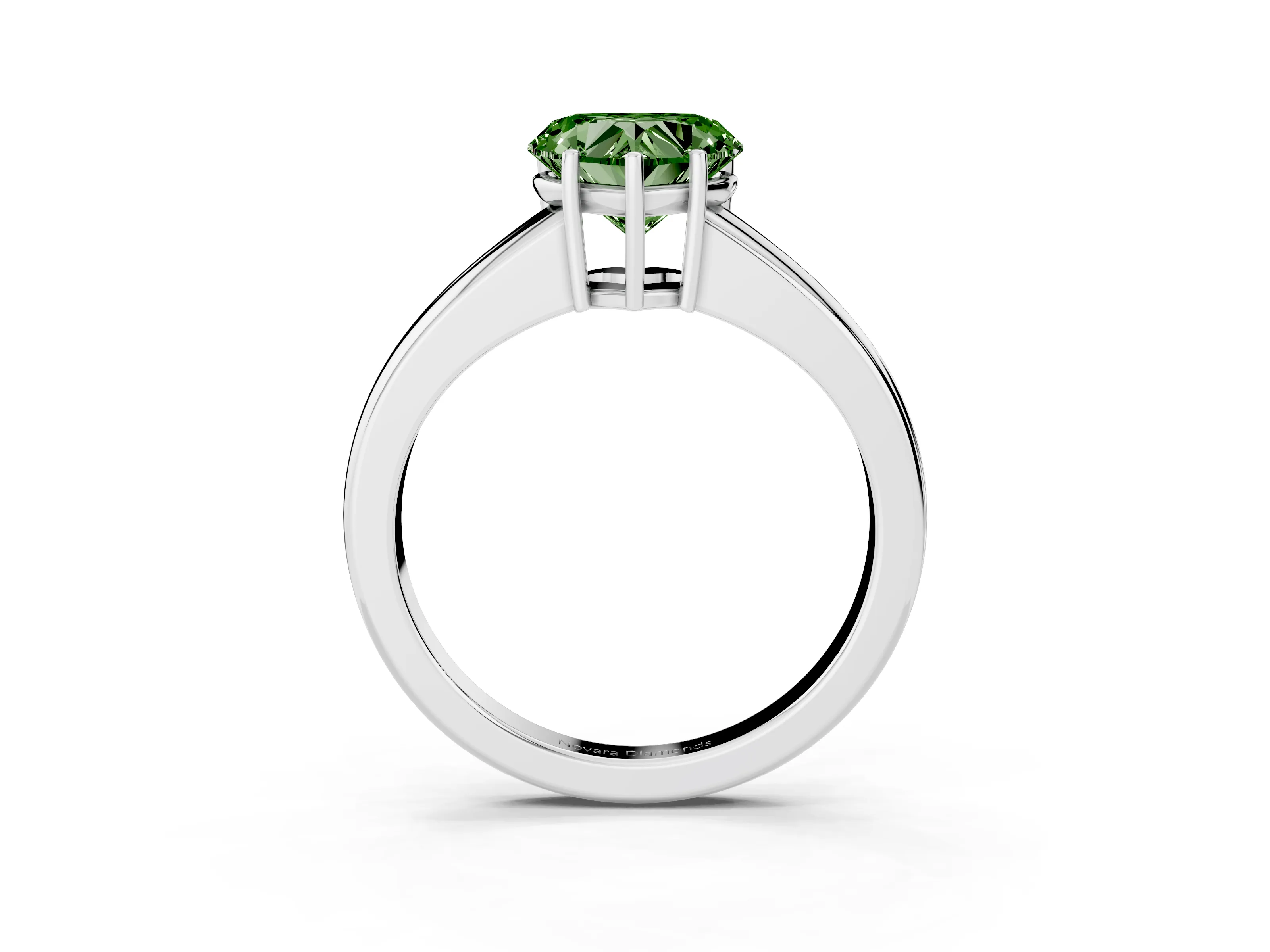 Fancy Green Heart Cut Diamond Solitaire Ring Set in Platinum with Tapered Band and Prong Setting