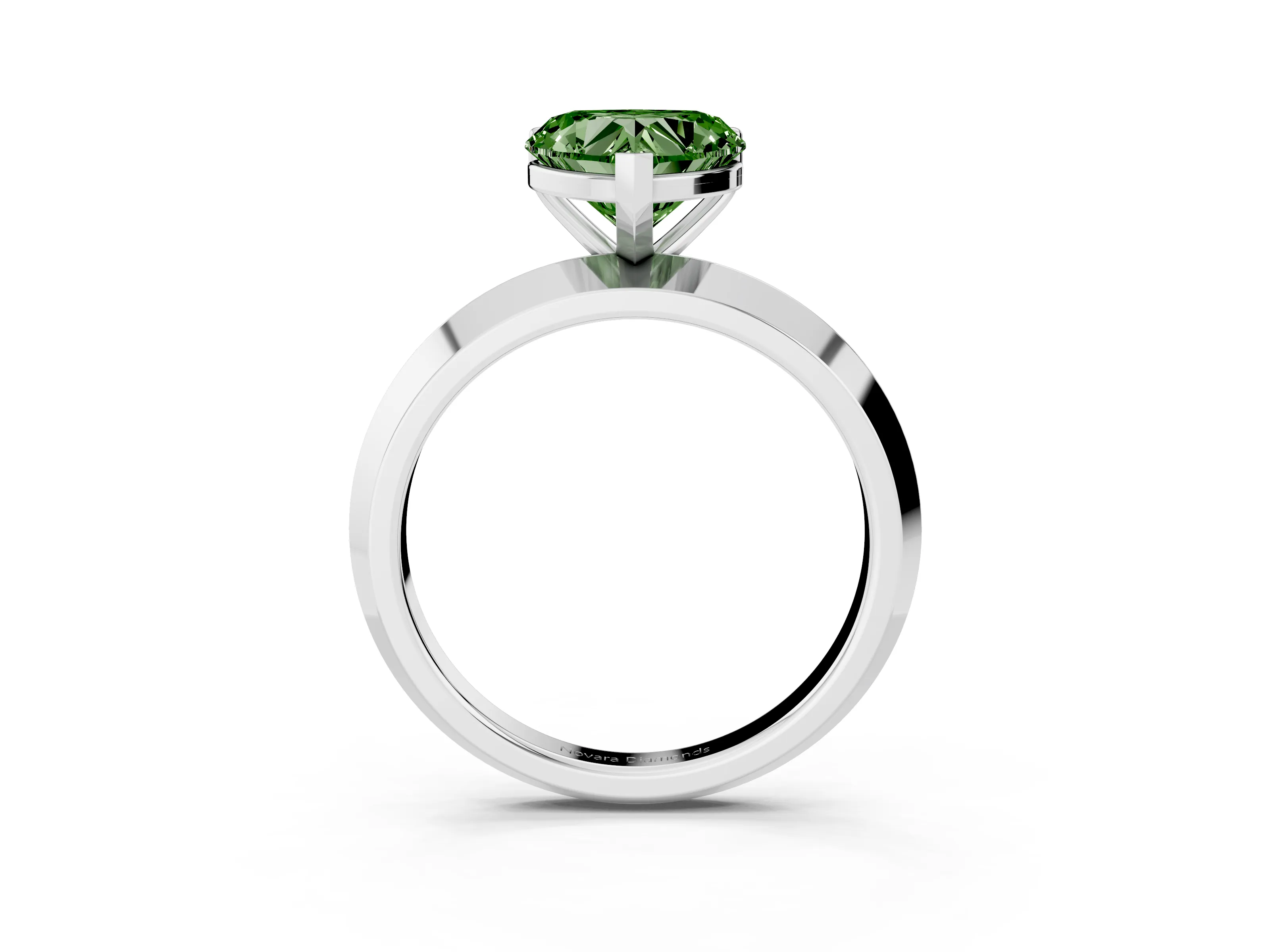 Fancy Green Heart Cut Diamond Solitaire Engagement Ring Set in Silver with Flat Band and Prong Setting