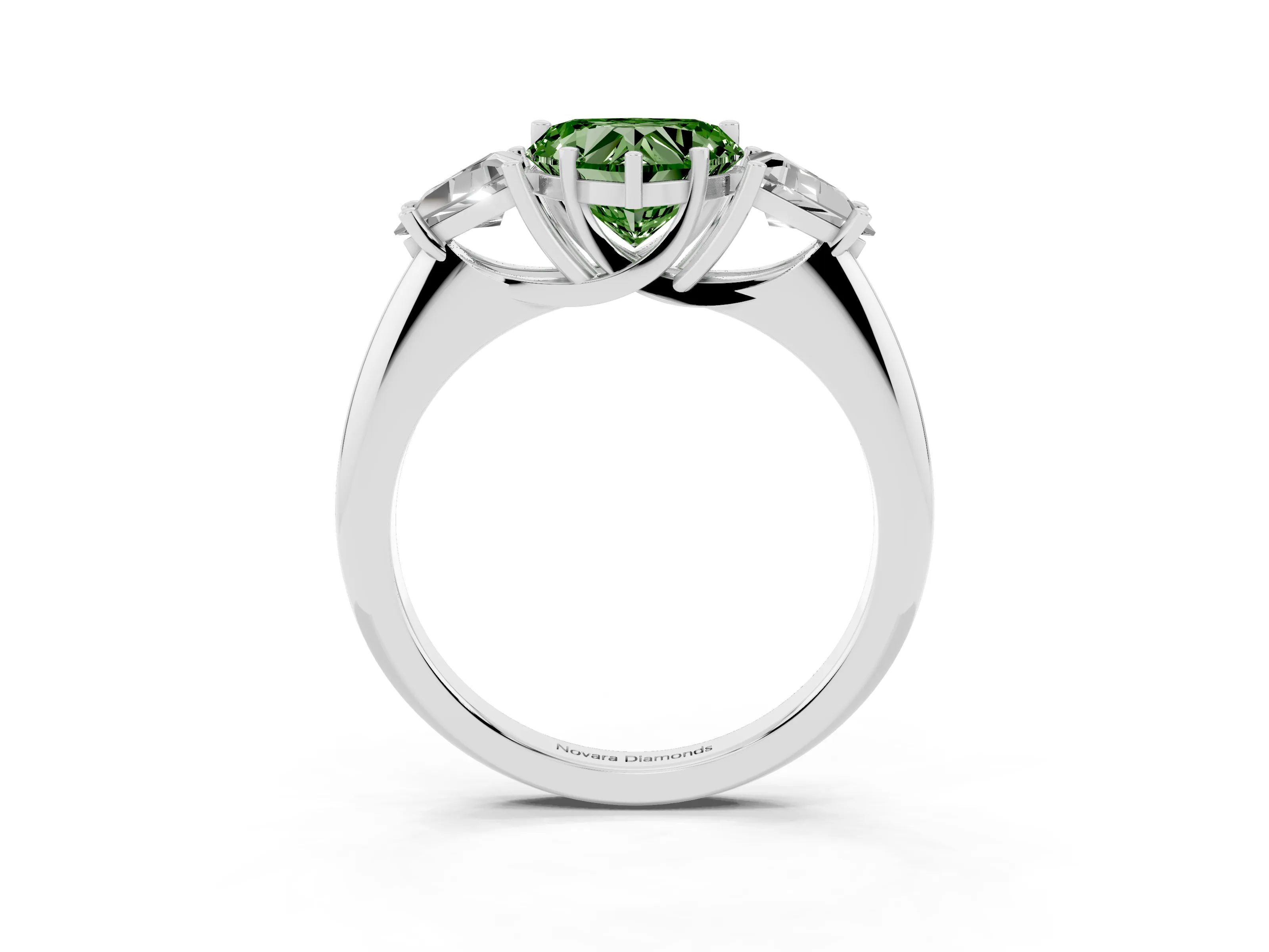 Fancy Green Heart Cut Diamond Three-Stone Engagement Ring Set in Platinum with Trillion Side Stones