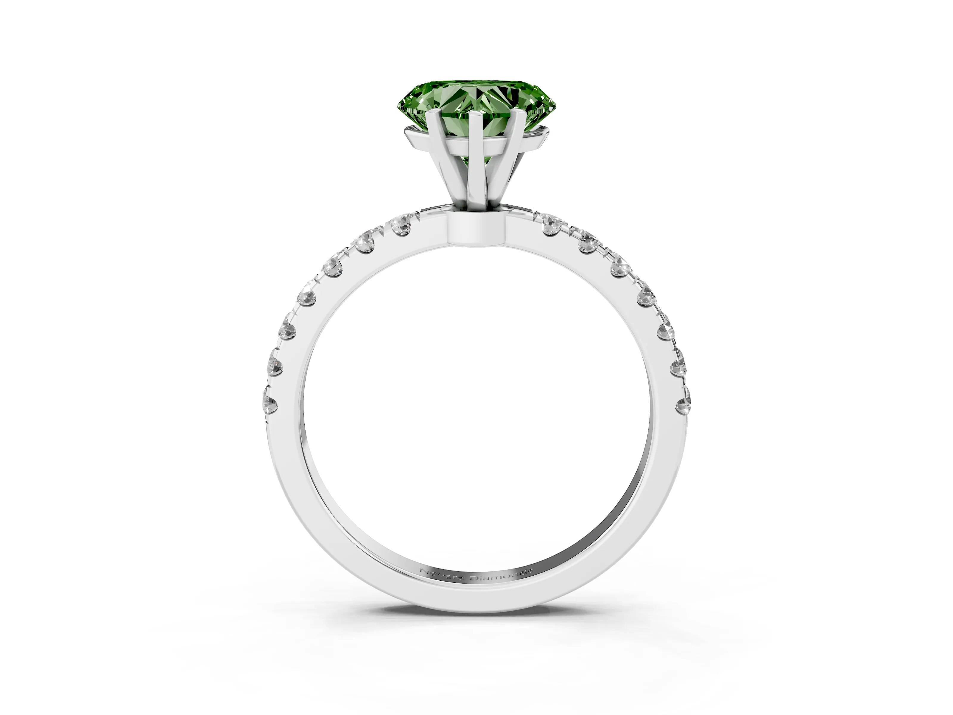 Fancy Green Heart Cut Diamond Solitaire Ring Set in Silver with Pavé Accents and Prong Setting