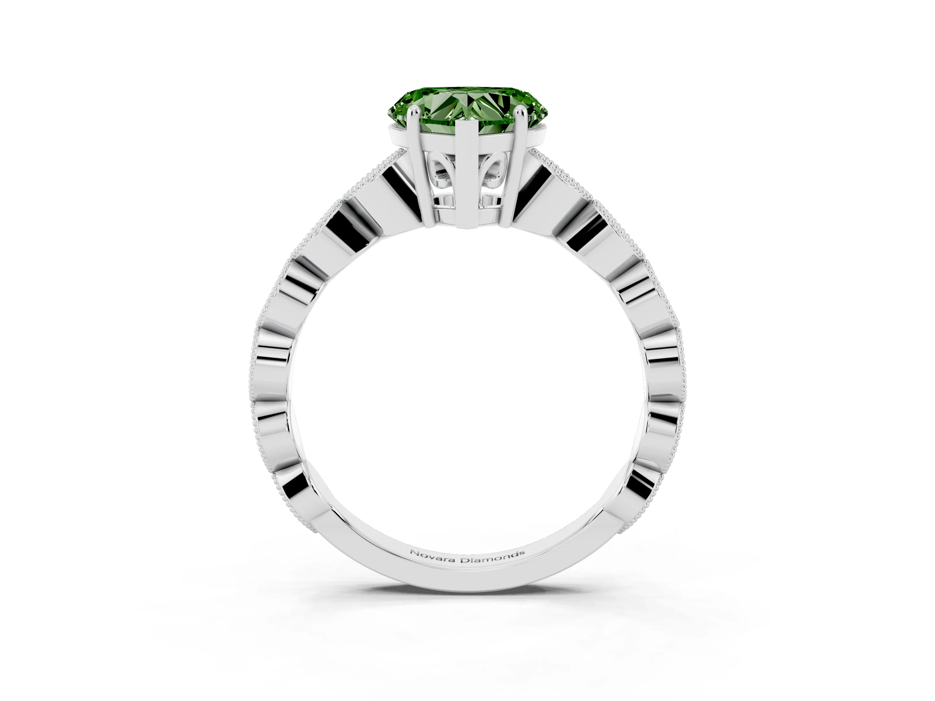 Fancy Green Heart Cut Diamond Solitaire Ring Set in Platinum with Infinity Twist Pavé Band