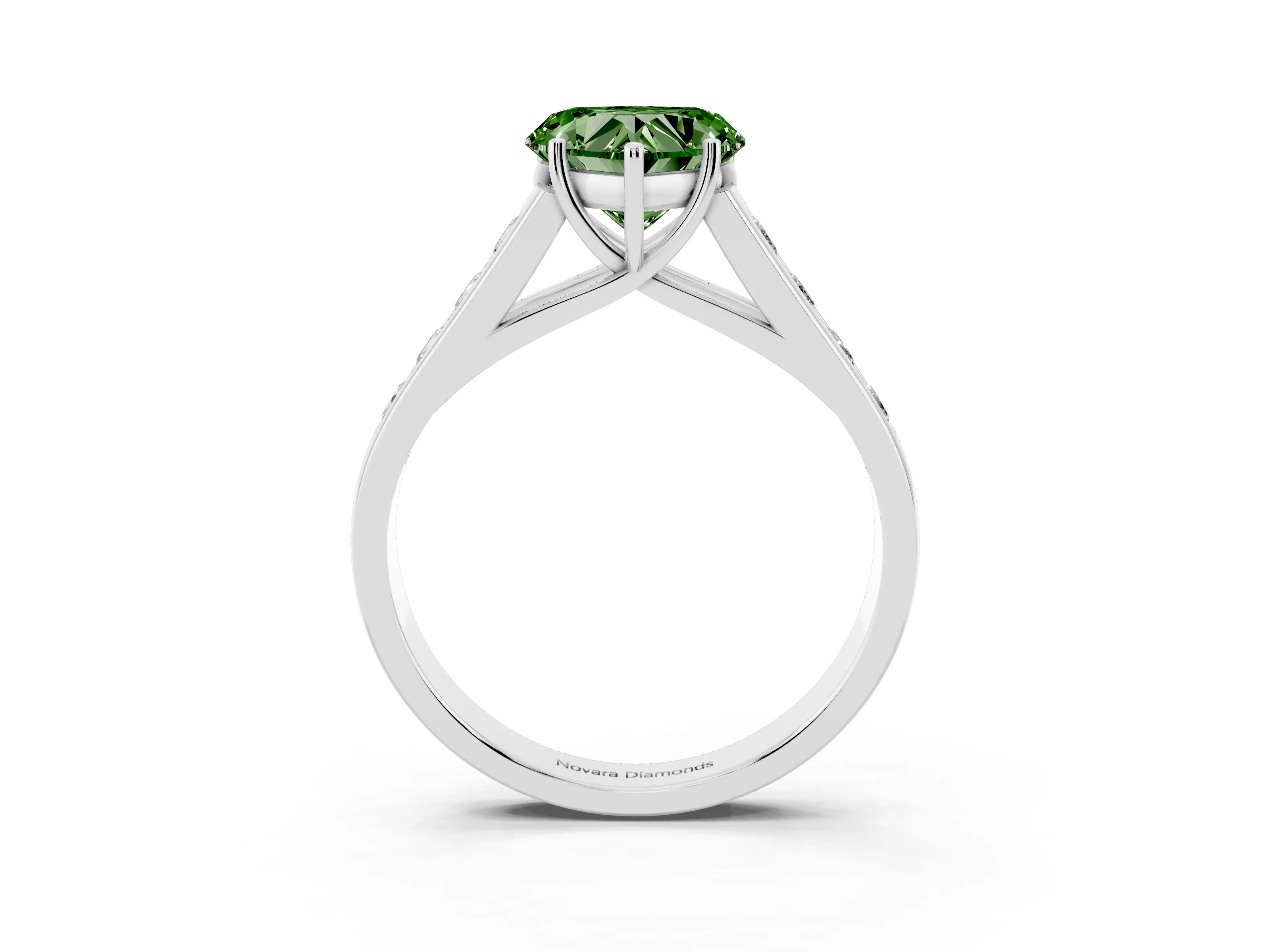 Fancy Green Heart Cut Diamond Solitaire Channel-Set Engagement Ring Set in White gold with Prong Setting