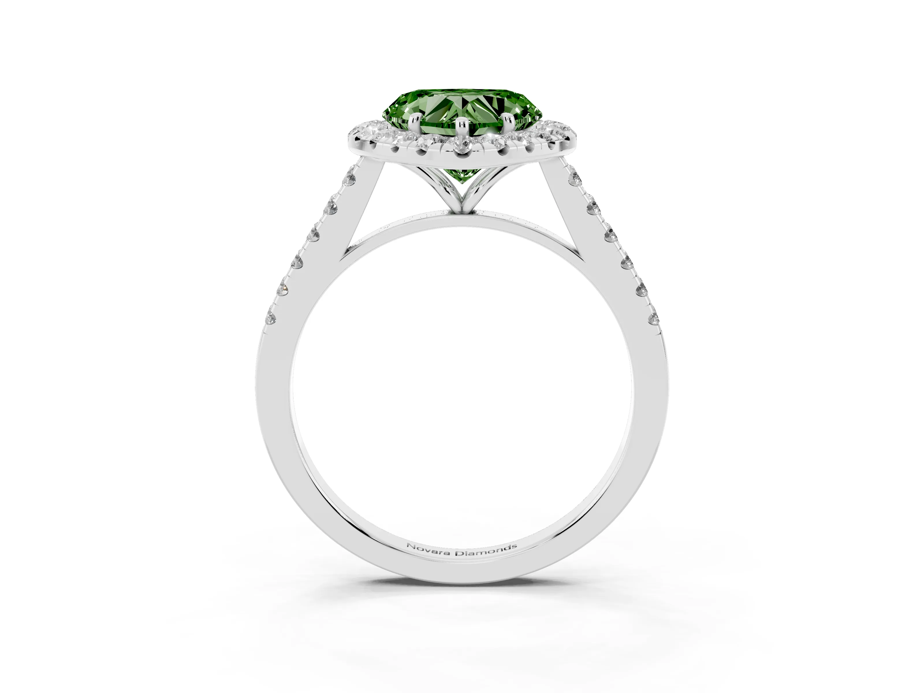 Fancy Green Heart Cut Diamond Halo Pavé Engagement Ring Set in Silver with Prong Setting