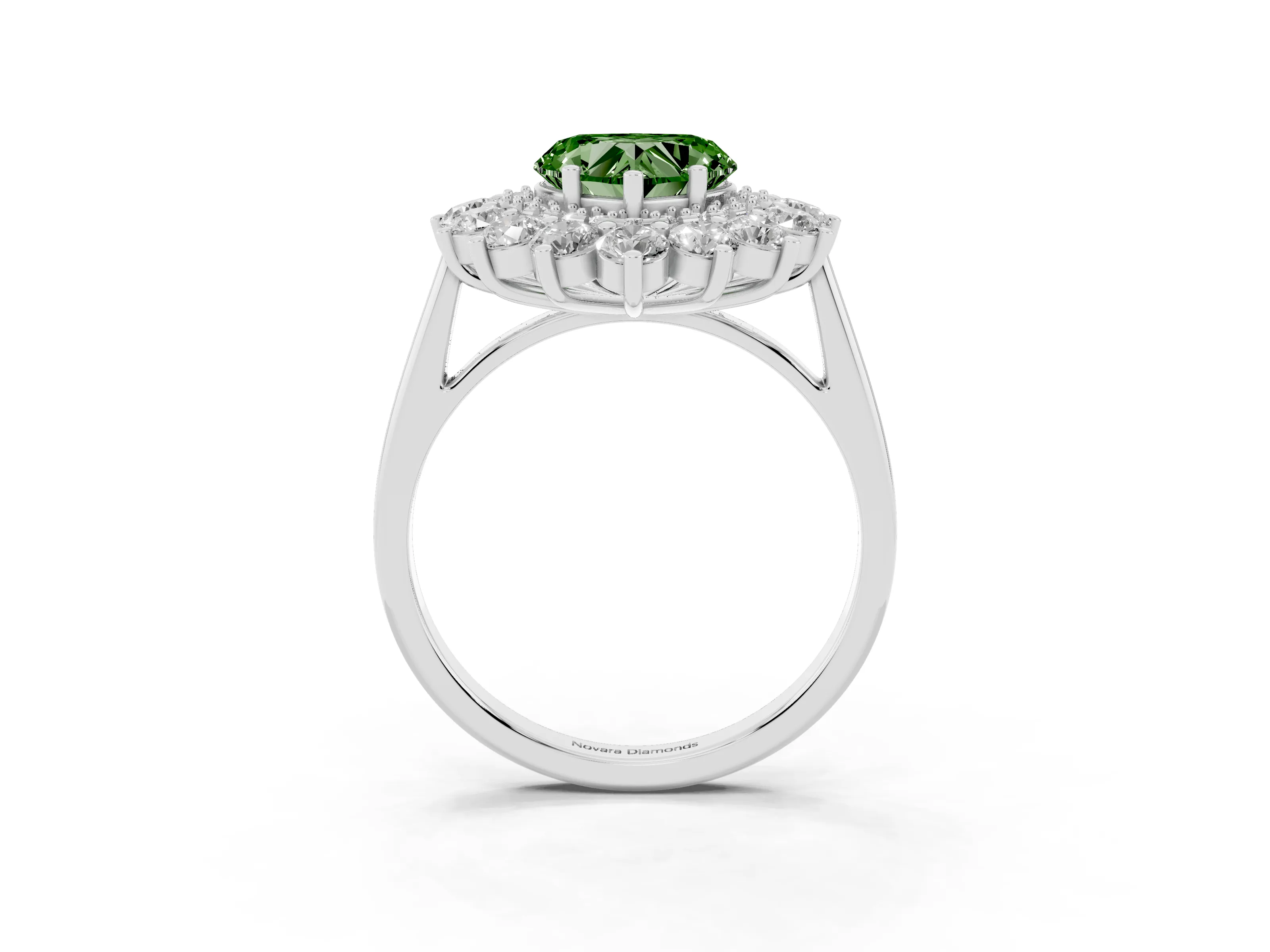 Fancy Green Heart Cut Diamond Floral Double Halo Ring Set in Silver with Round Petals
