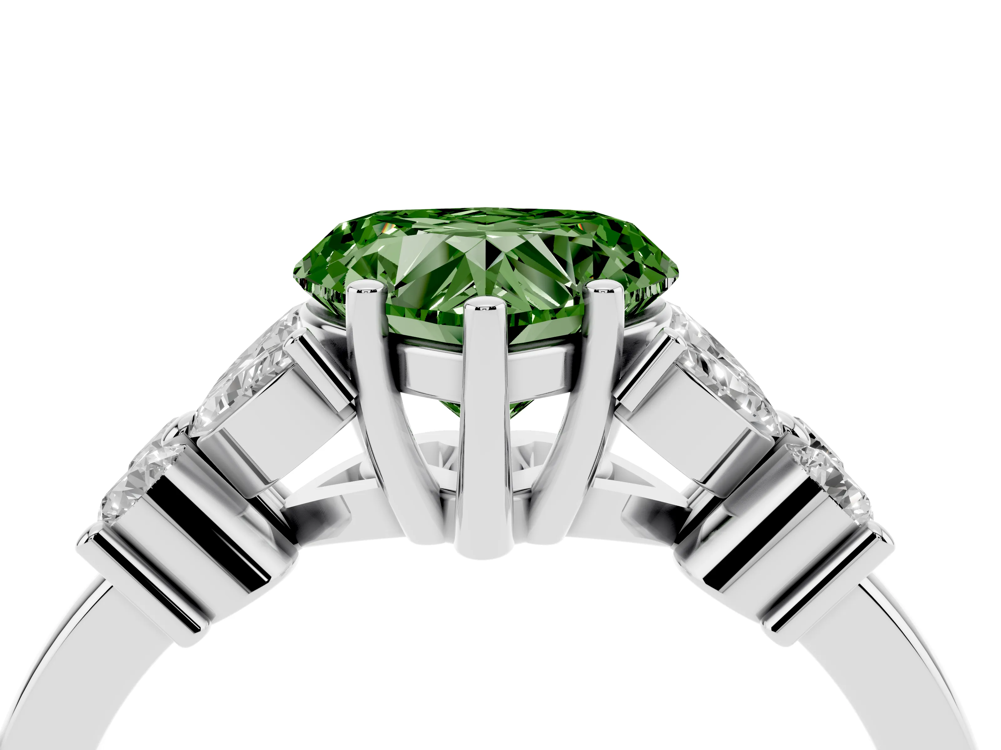 Fancy Green Heart Cut Diamond Floral Cluster Ring Set in Platinum with Marquise Petals and Prong Setting