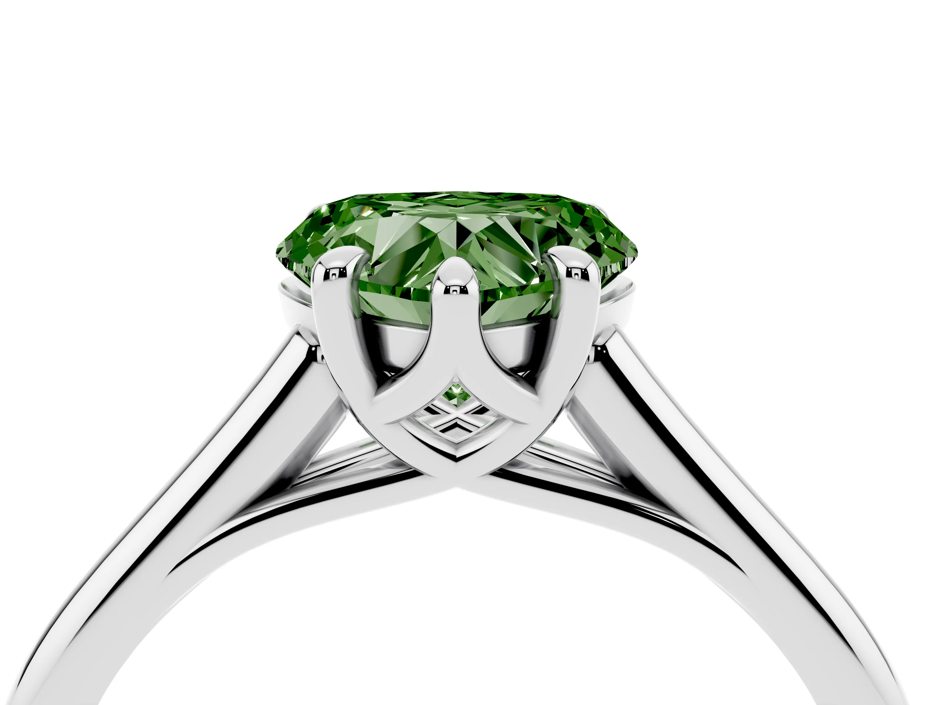 Fancy Green Heart Cut Diamond Solitaire Engagement Ring Set in Silver with Prong Setting and Plain Classic Band