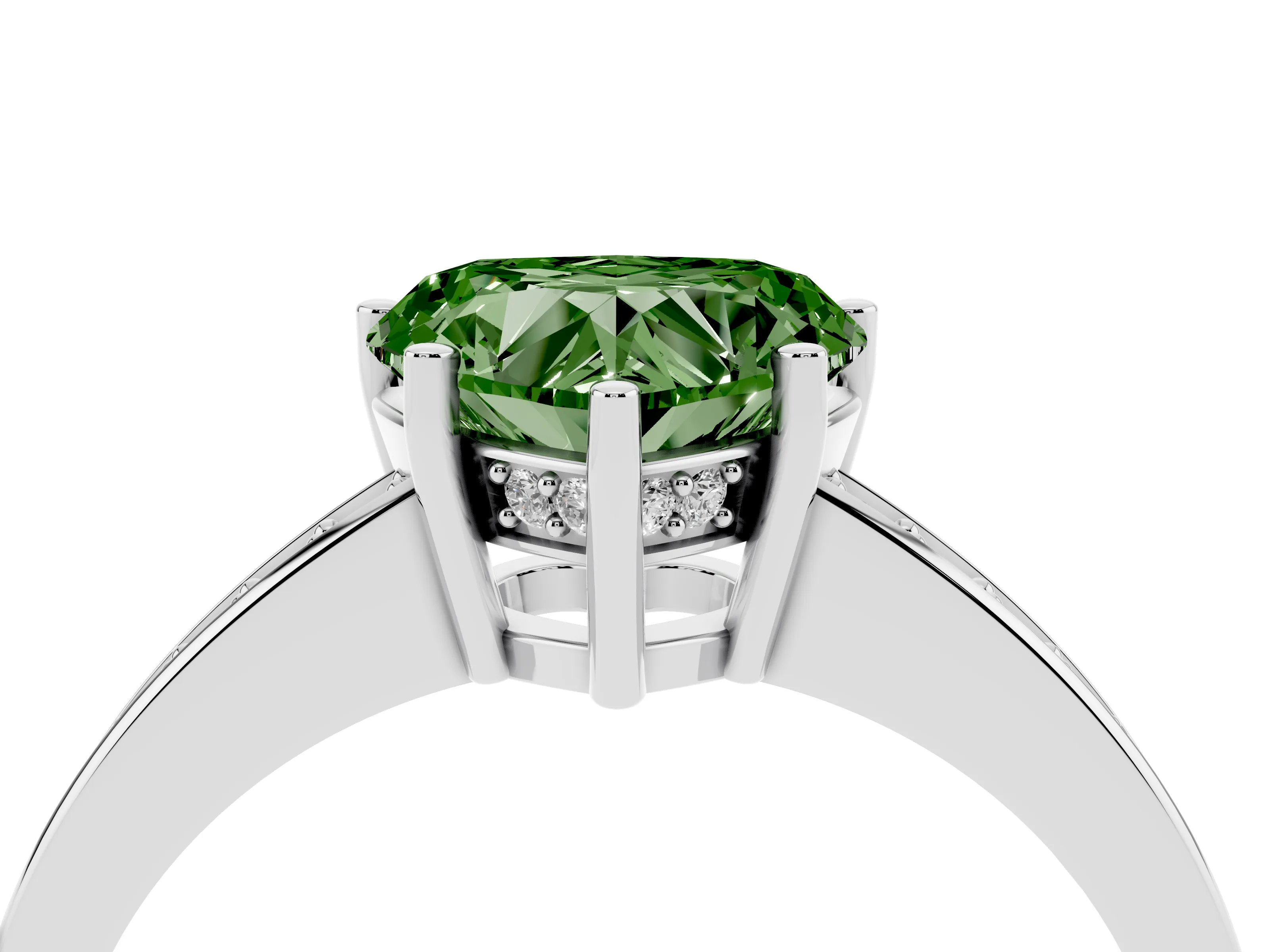 Fancy Green Heart Cut Diamond Pavé Band Prong Set Solitaire Ring Set in White gold