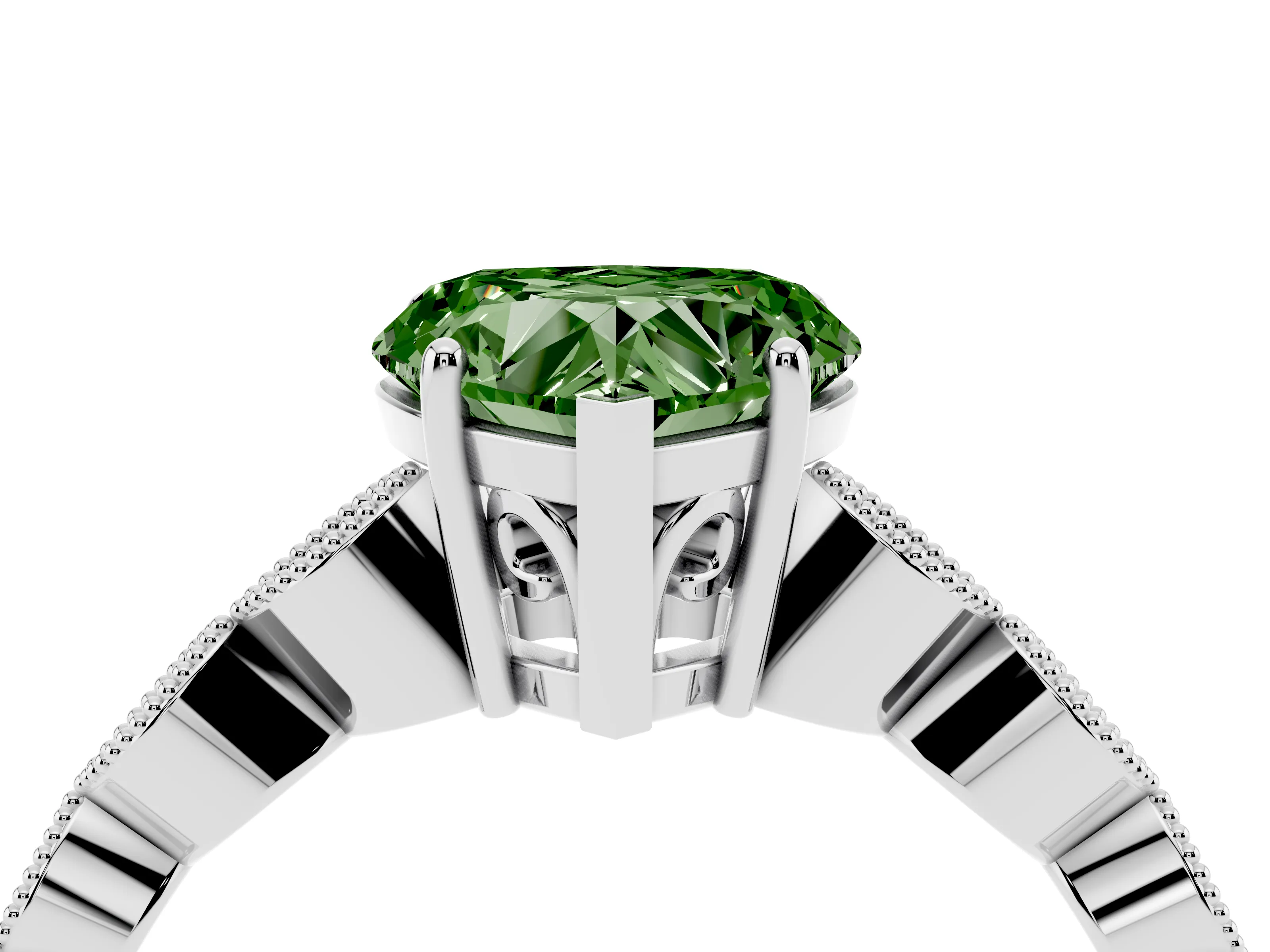 Fancy Green Heart Cut Diamond Solitaire Ring Set in Platinum with Infinity Twist Pavé Band