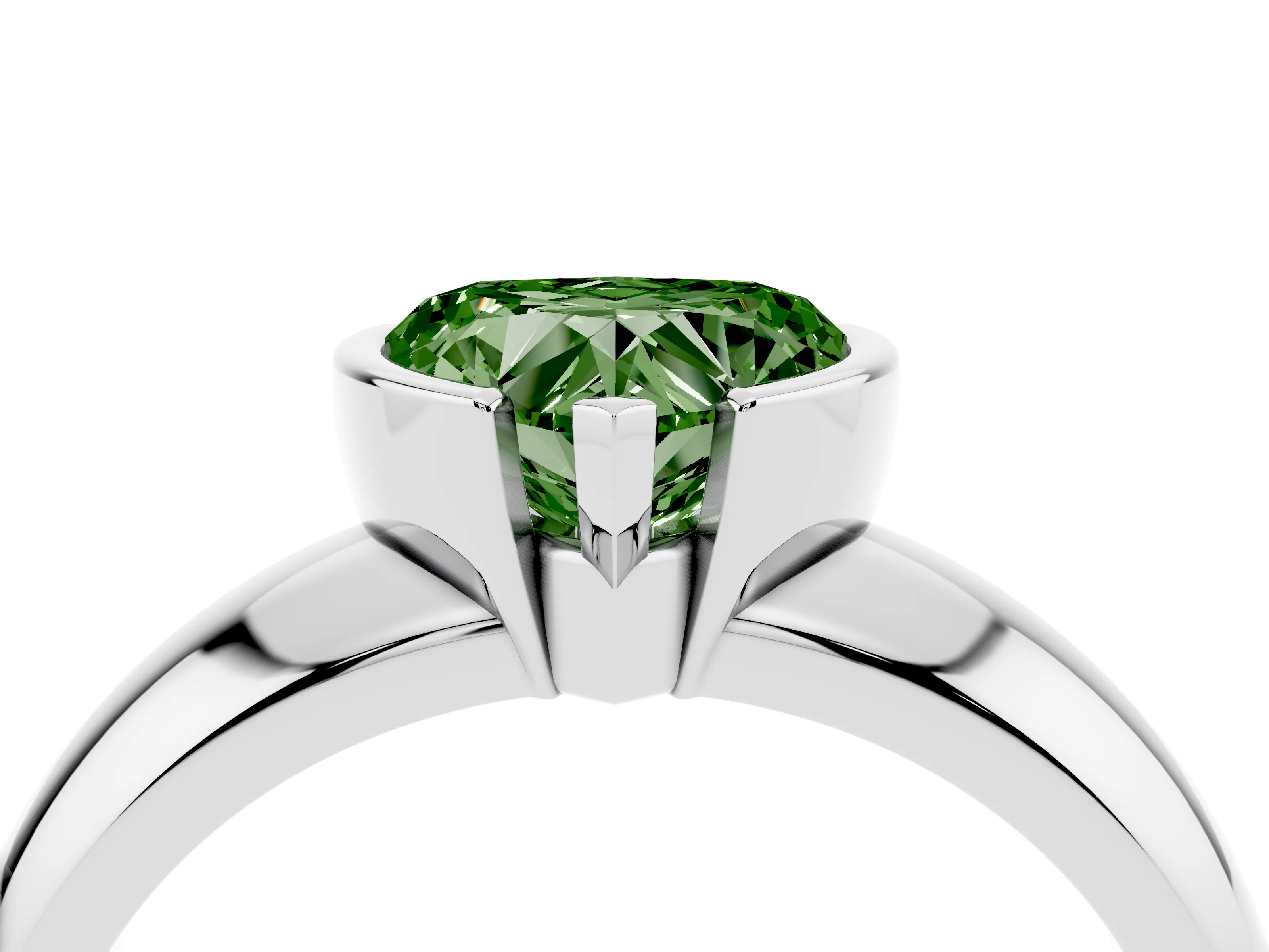 Fancy Green Heart Cut Diamond Solitaire Tension Set Ring Set in White gold with Wide Band