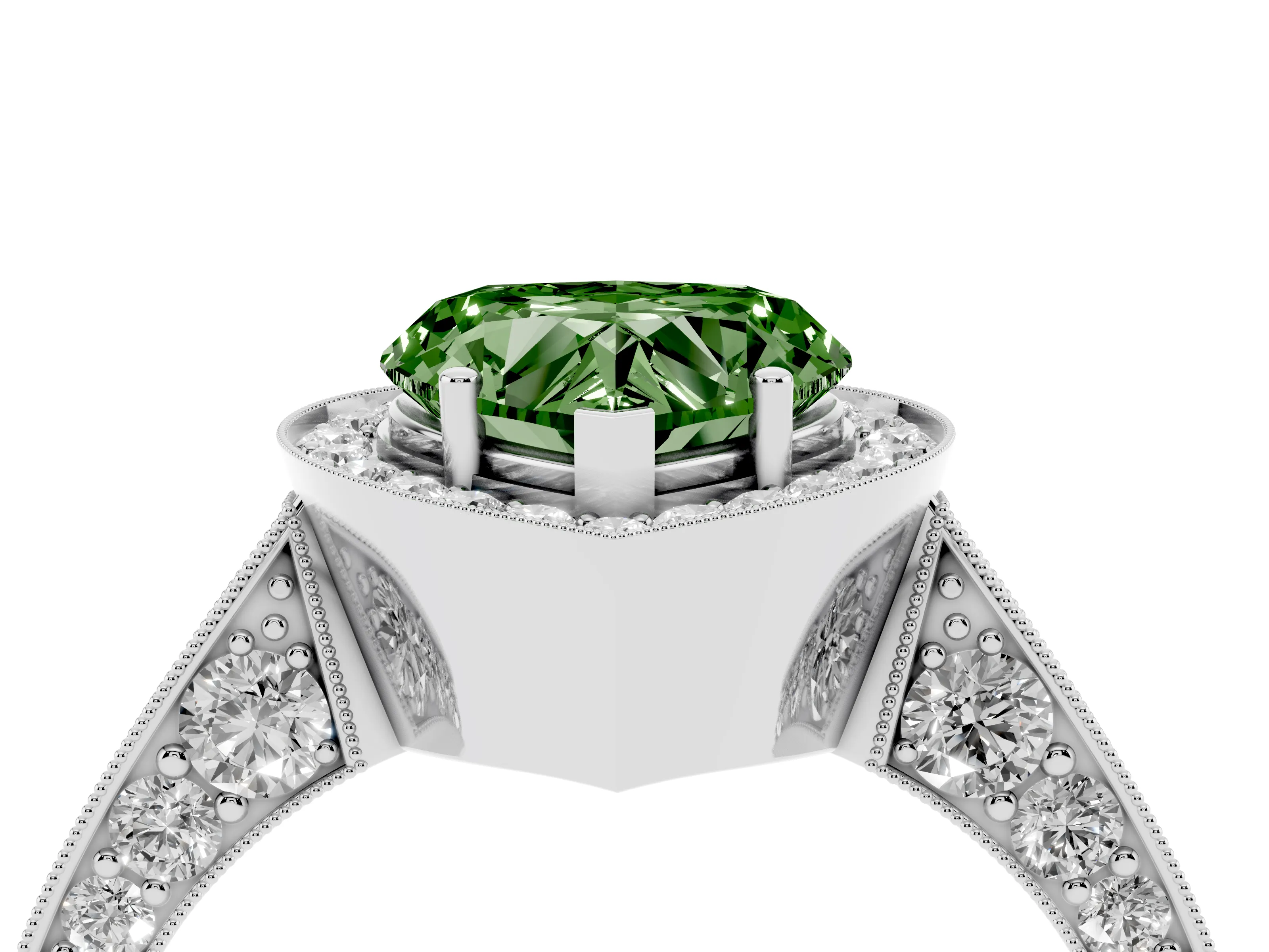 Fancy Green Heart Cut Diamond Halo Engagement Ring Set in Silver with Accent Split Shank Band