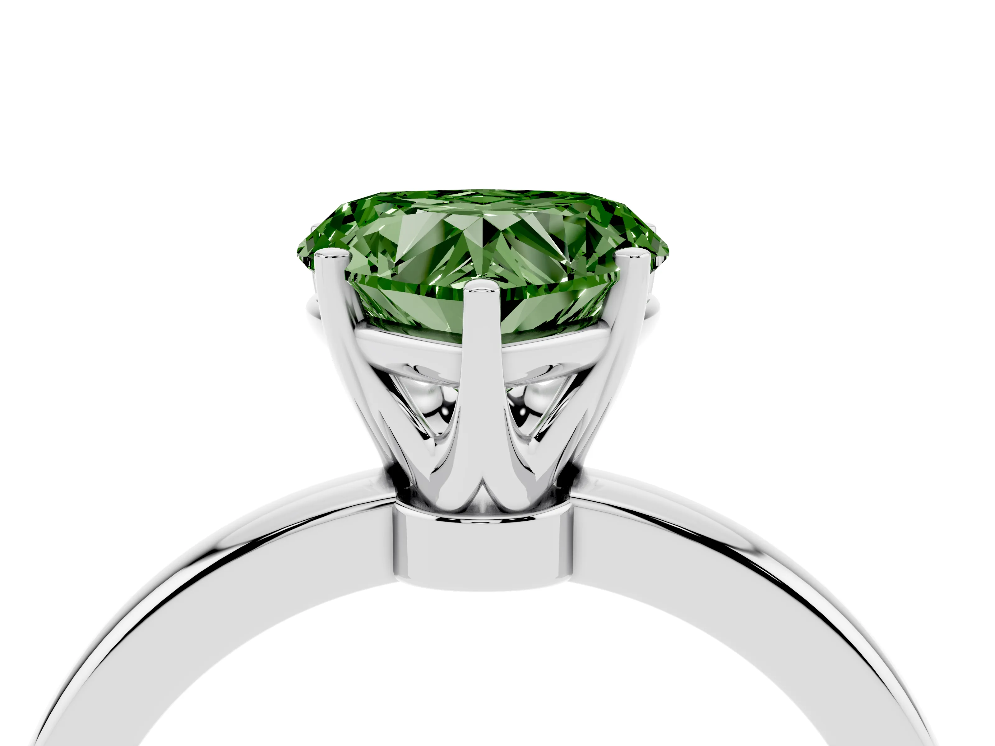 Fancy Green Heart Cut Diamond Solitaire Ring Set in White gold with Raised Prong Setting on a Classic Band